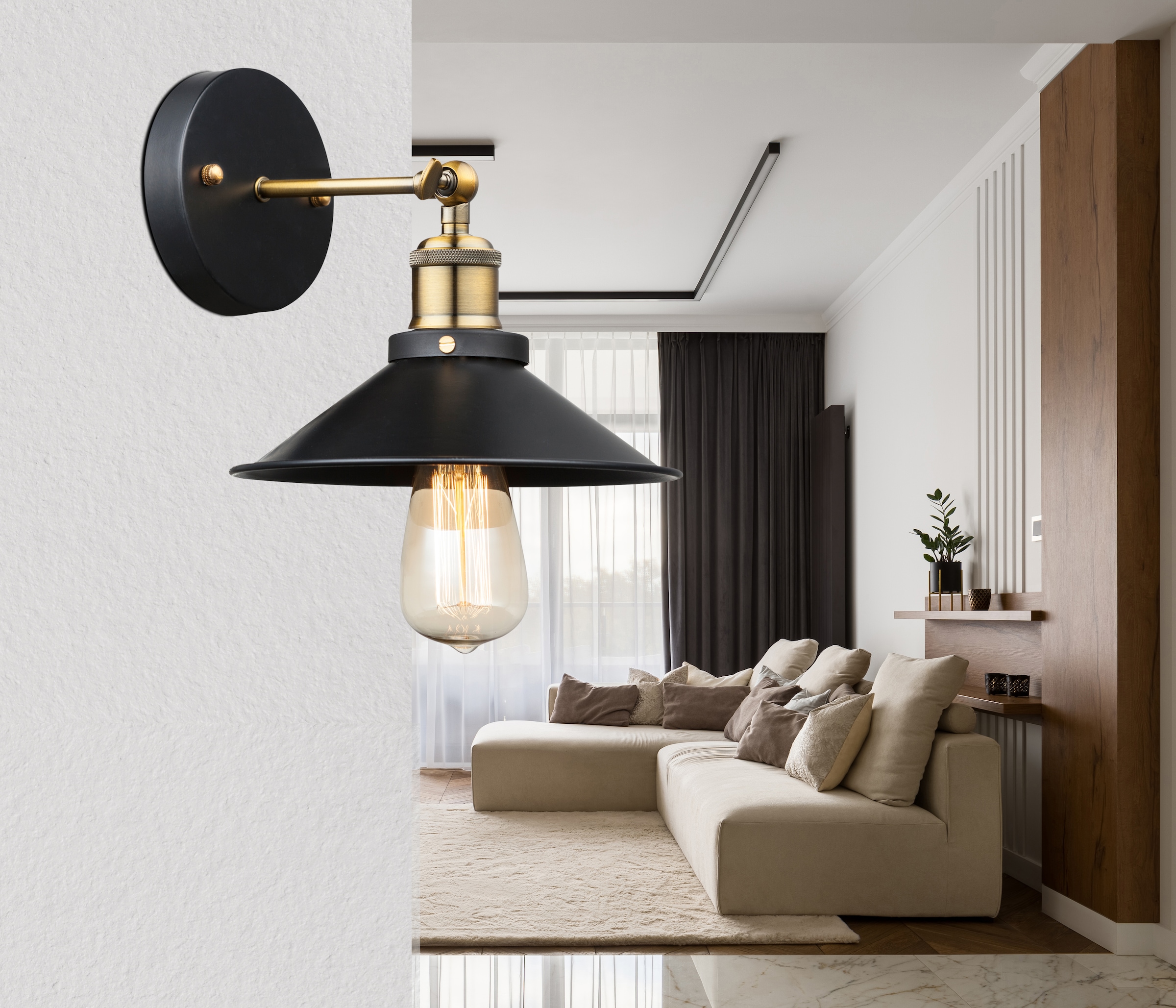 GLOBO LIGHTING Wandleuchte »LENIUS«, Leuchtmittel E27 | ohne Leuchtmittel, Wandlampe / Schlafzimmer / Wohnzimmer / messingfarben / E27