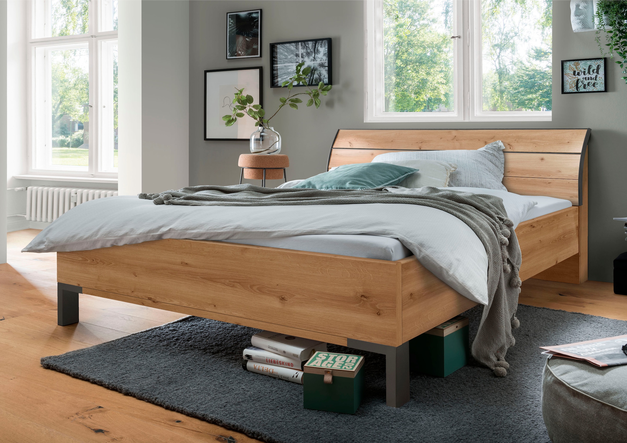 WIEMANN Futonbett "Monaco, 4-fache Liegehöhenverstellung", mit stilvollem Holzkopfteil, Made in Germany