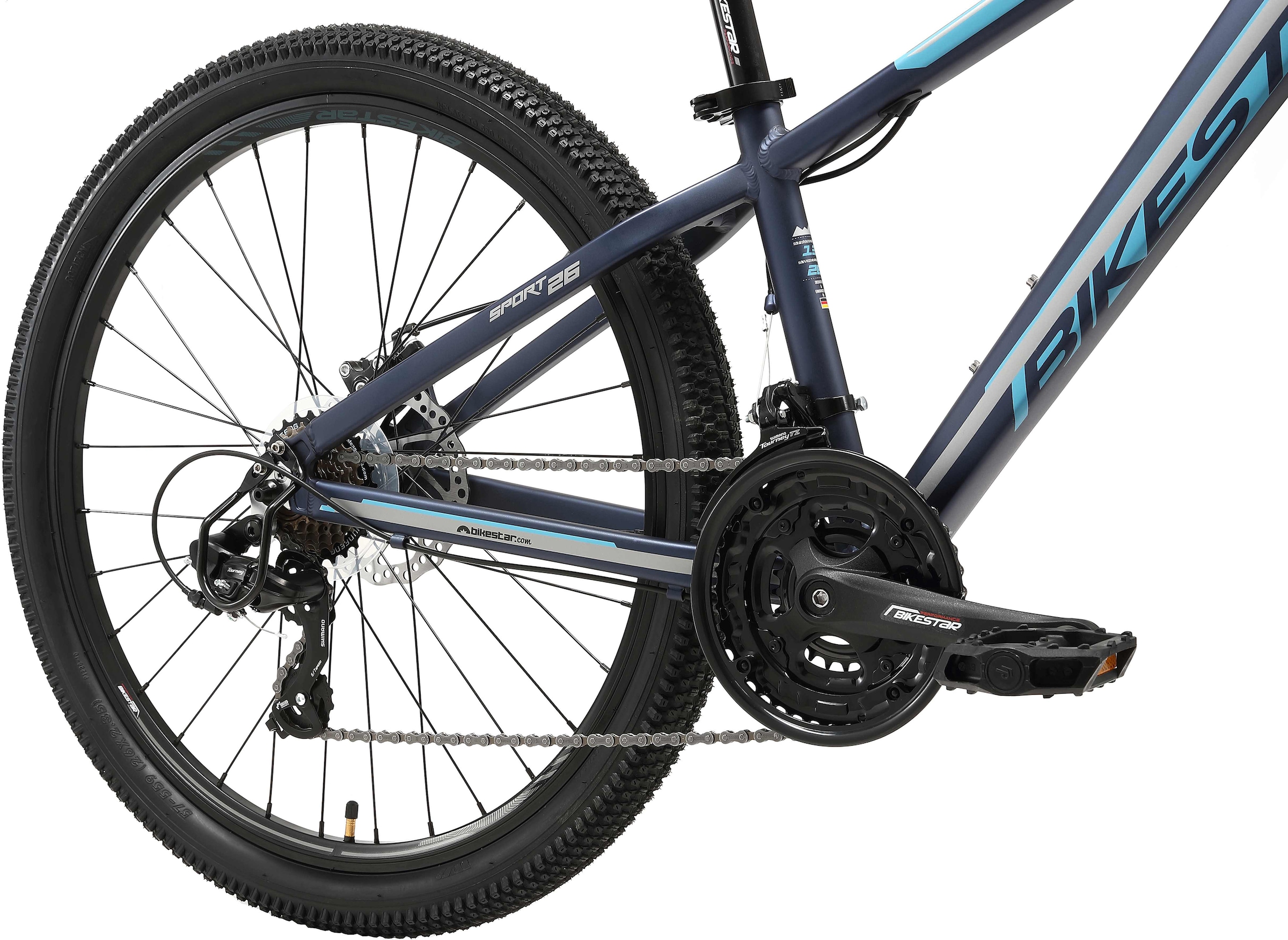 Bikestar Mountainbike, 21 Gang, Shimano, RD-TY300 Schaltwerk, Kettenschaltung, für Damen und Herren, Kettenschaltung