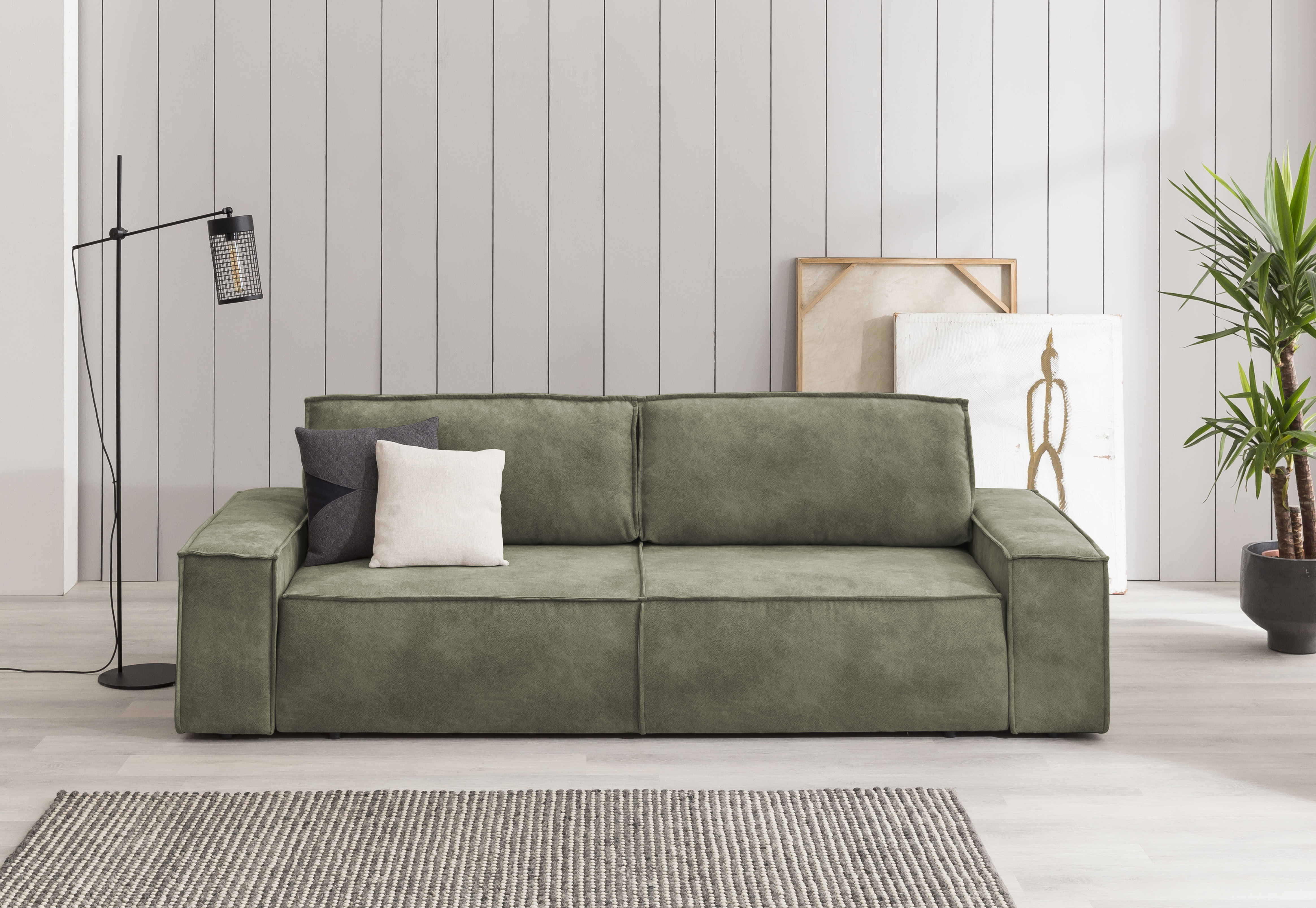 OTTO home 3-Sitzer "SHERWOOD Vintage Lederoptik Schlafsofa (257cm)" Schlaffunktion mit Bettkasten (ca. 136/200cm)