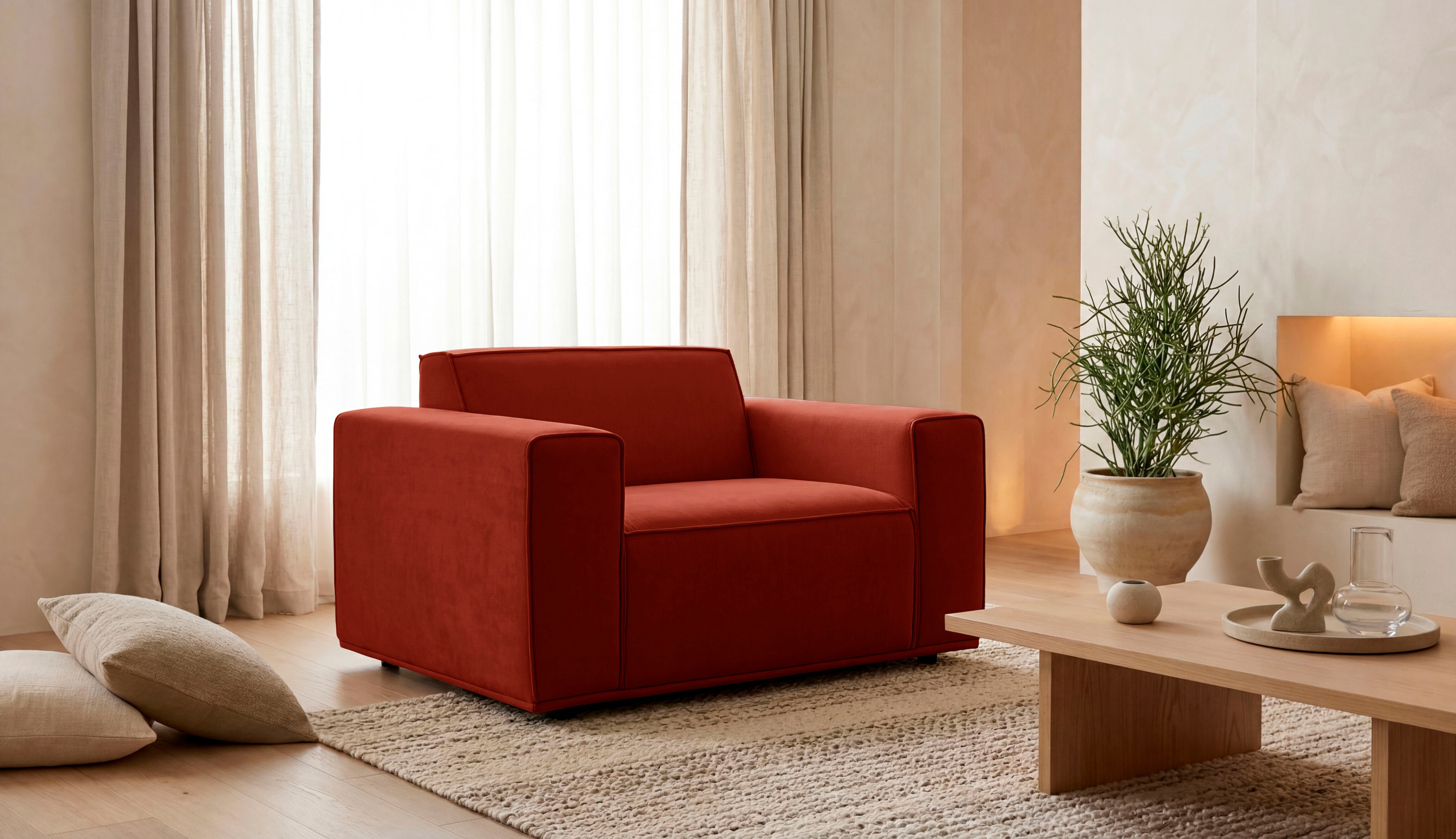 OTTO home Loveseat "Avelin, 1.5 Sitzer, 140 cm, Chenille, Struktur-Boucle" mit Wellenunterfederung, Kedernaht, bodentief, Skandi-Design