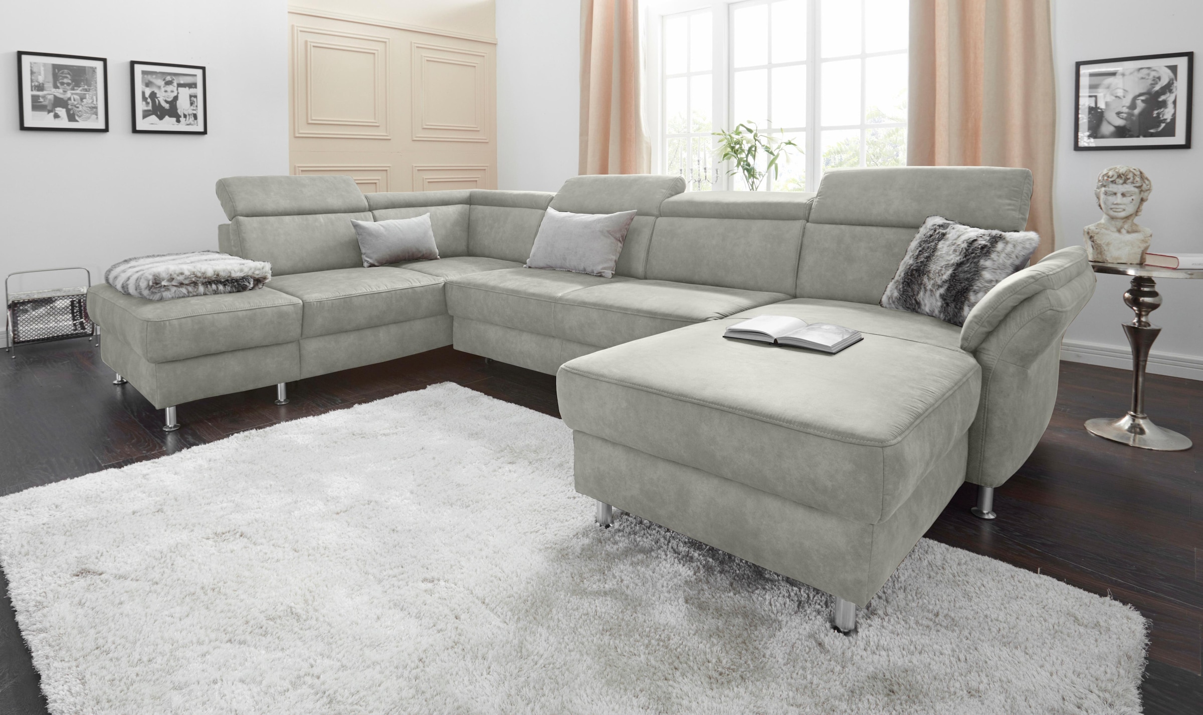 sit&more Wohnlandschaft "Avignon U-Form" optional Schlaffunktion & Stauraum, inklusive Kopfteilverstellung