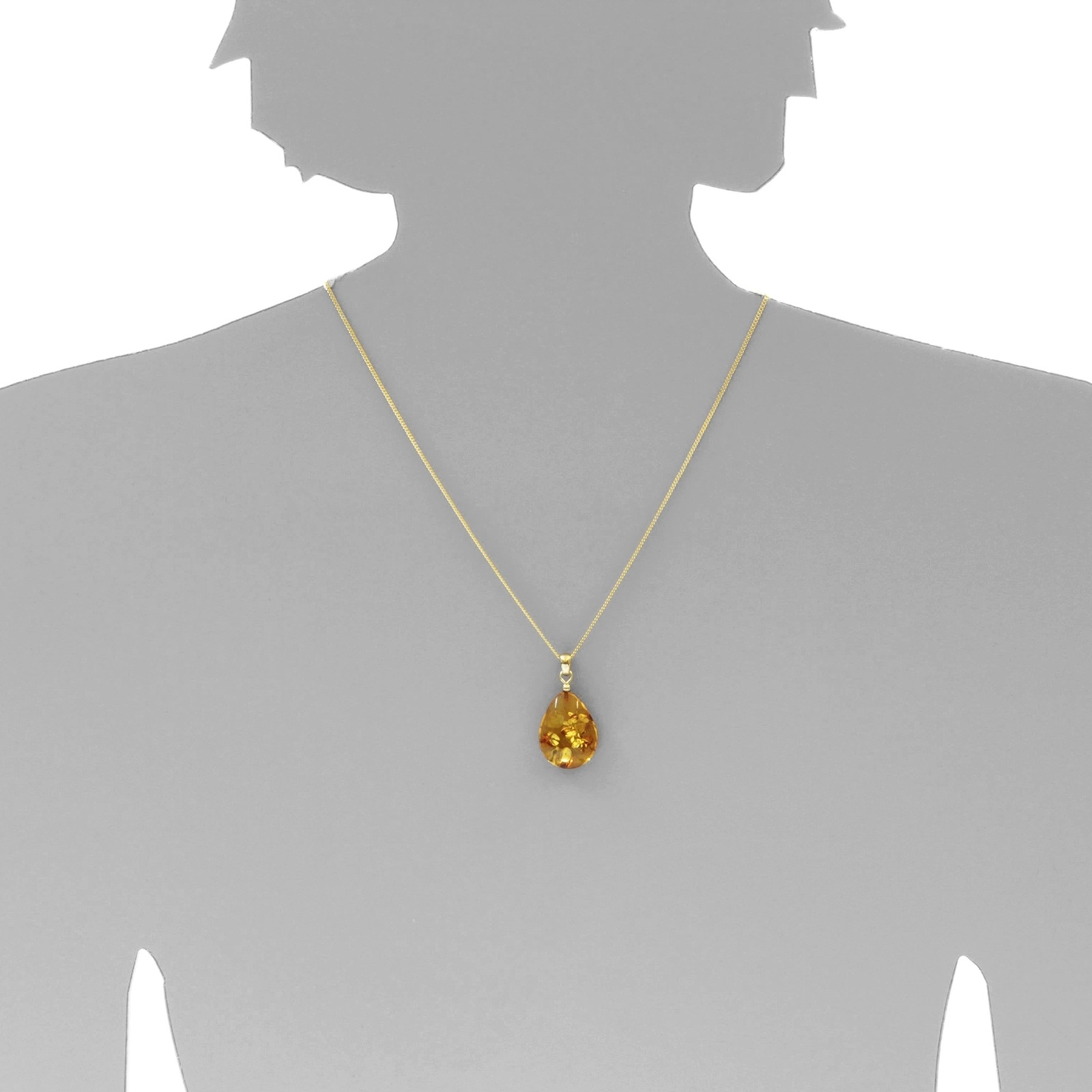 Kette und Anhänger Set OSTSEE-SCHMUCK "- Tropfen flach, ca. 22 mm lang - Gold 333/000 - Bernstein" Gr. 42, gold (gold 333, goldfarben, gelb), Schmuck_Sets, Damen, 42, Gelbgold 333 5