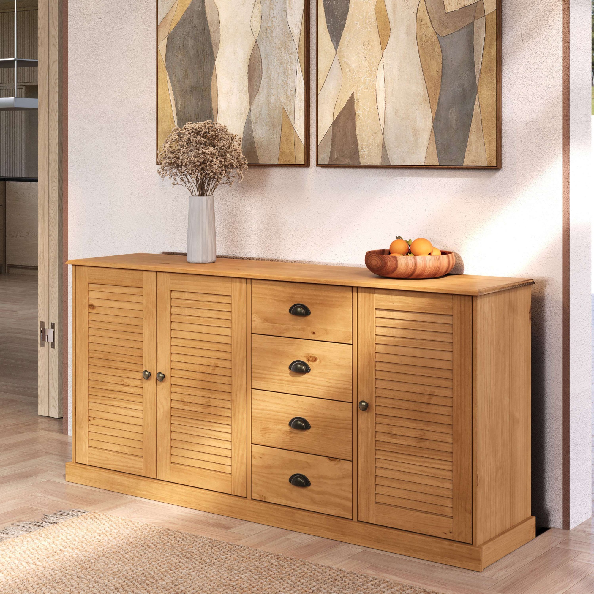 OTTO home Sideboard »Turia, mit Lamellentüren« Kommode aus massivem Kiefernholz, FSC®, 4 Schubkasten, Breite 166 cm
