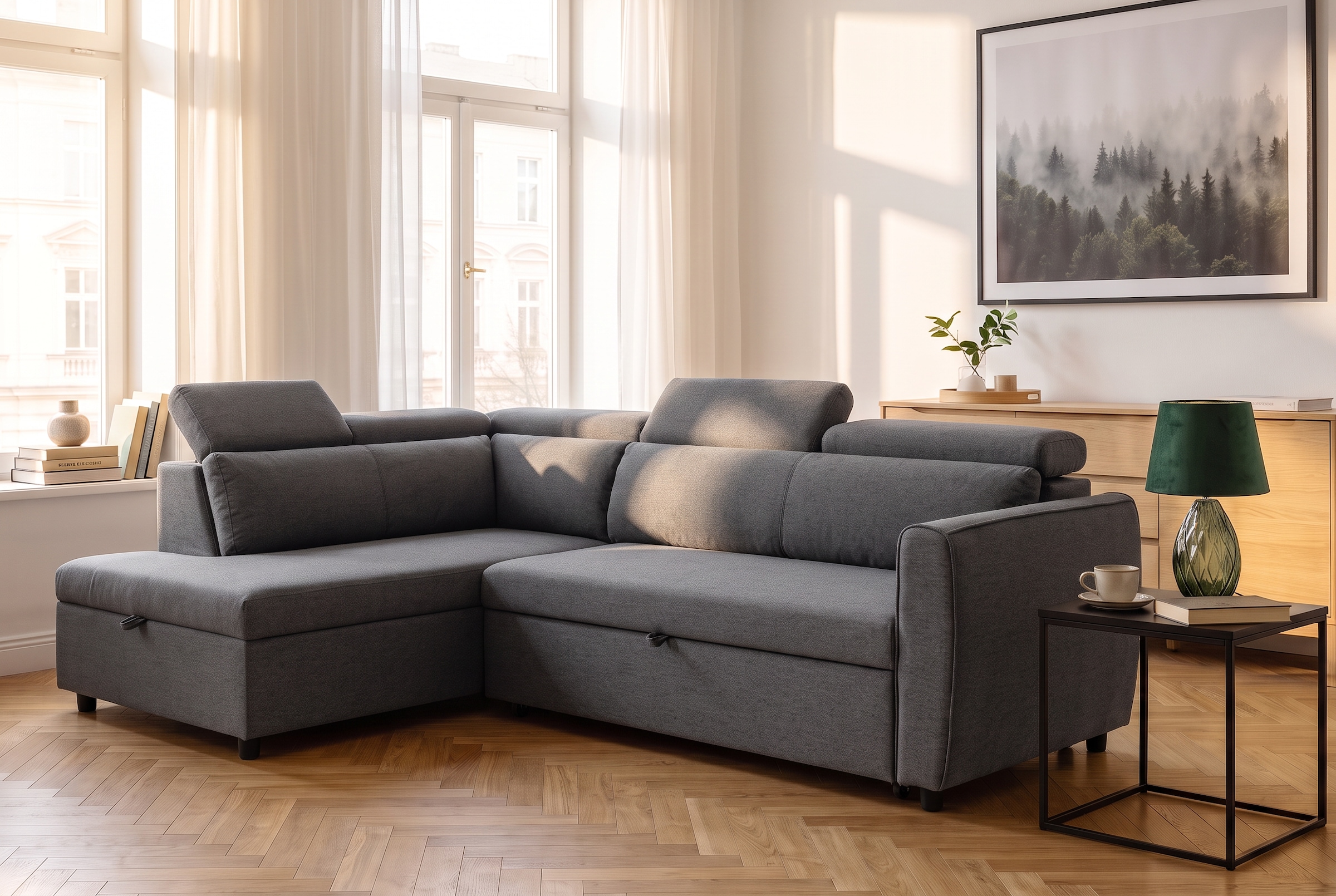 OTTO home Schlafsofa »KALLEA, Ecksofa, L-Form (251cm), Cord u. Webstoff« mit Bettfunktion & Bettkasten, verstellbare Kopfstützen