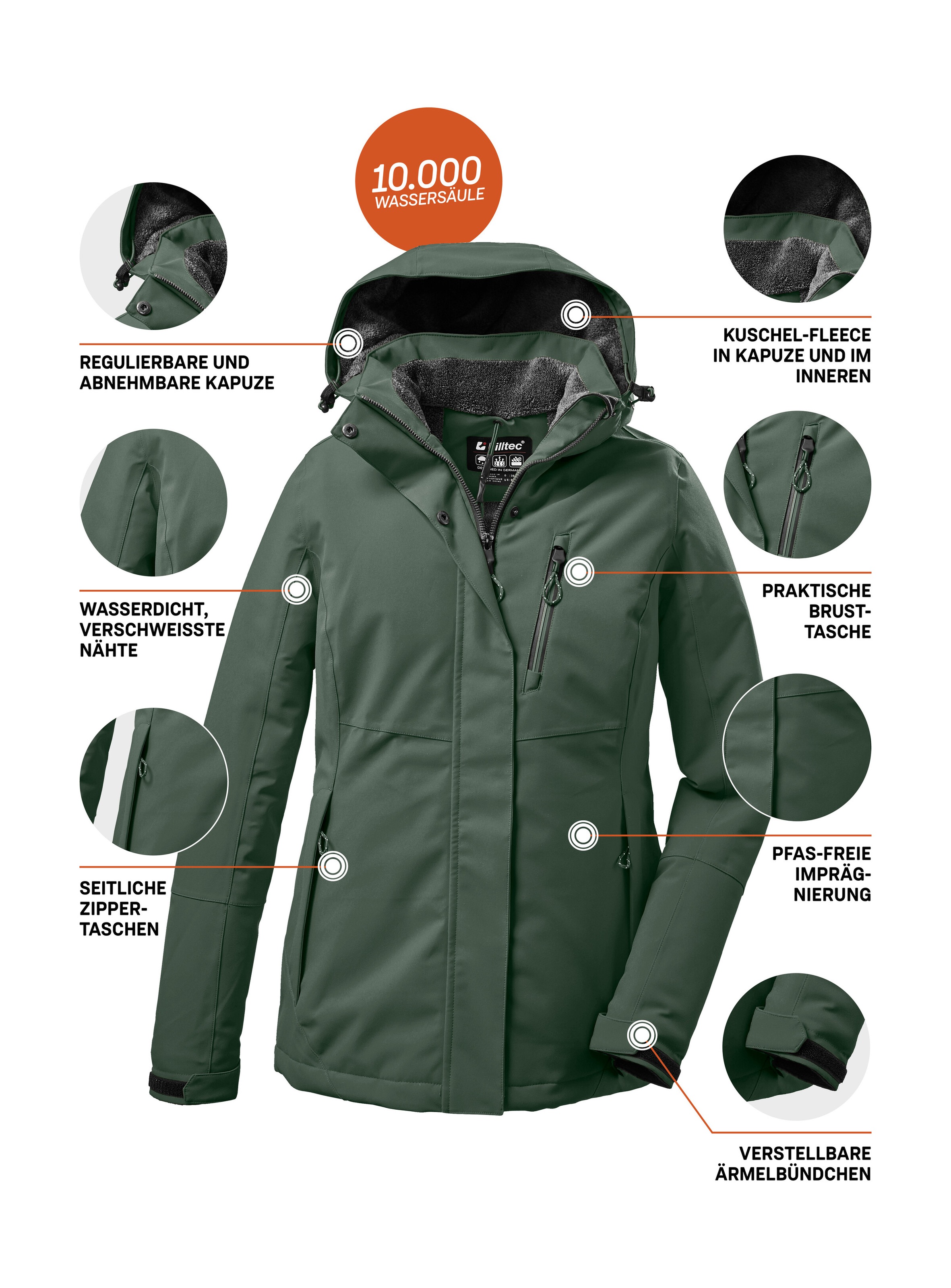 Killtec Outdoorjacke »KOW 170 KG WMN JCKT«, Damen Funktionsjacke: wasserdicht, atmungsaktiv, abnehmbare Kapuze