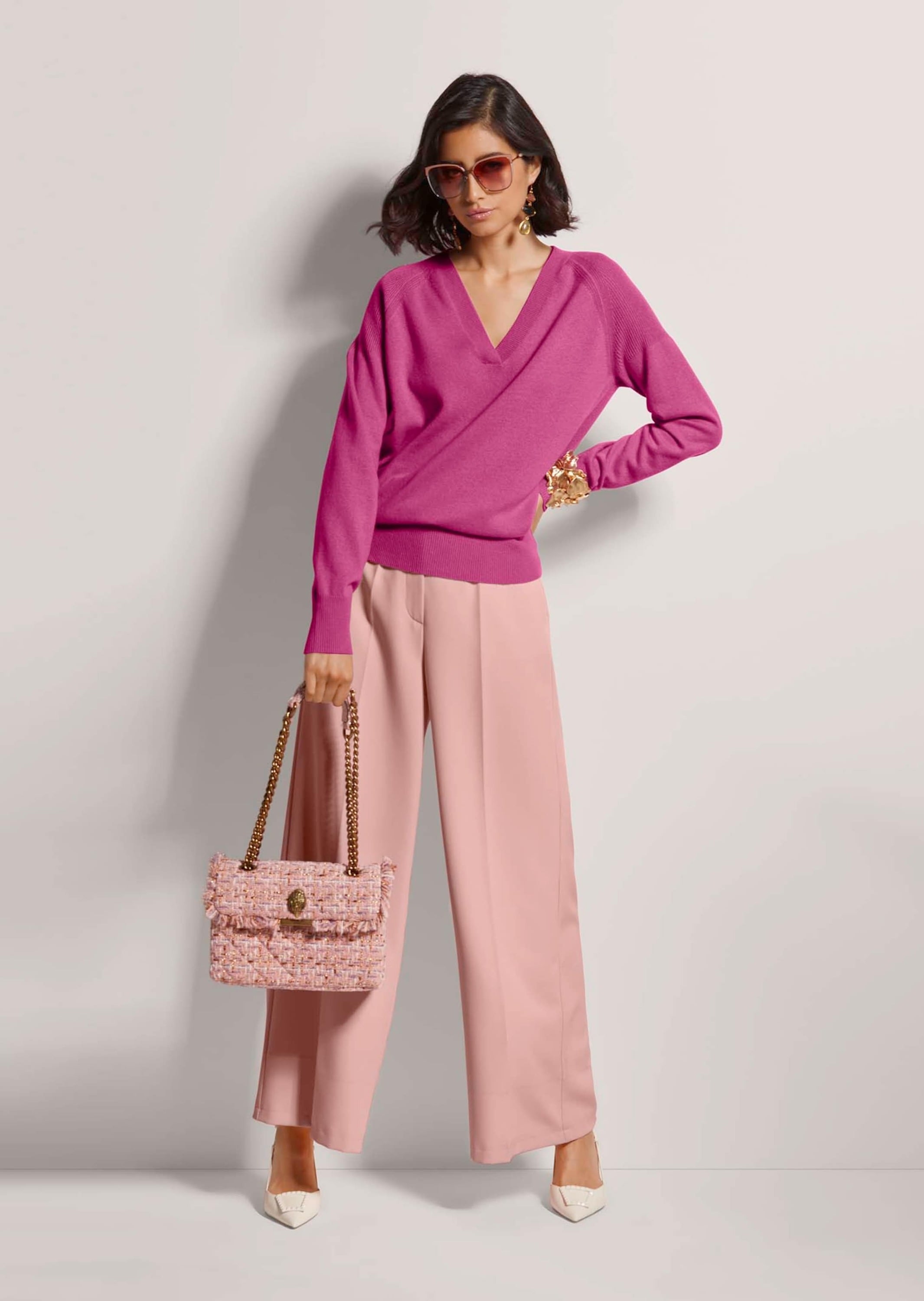 MADELEINE Longpullover »Pullover Kaschmirpullover mit V-Ausschnitt« Edles Maschenbild