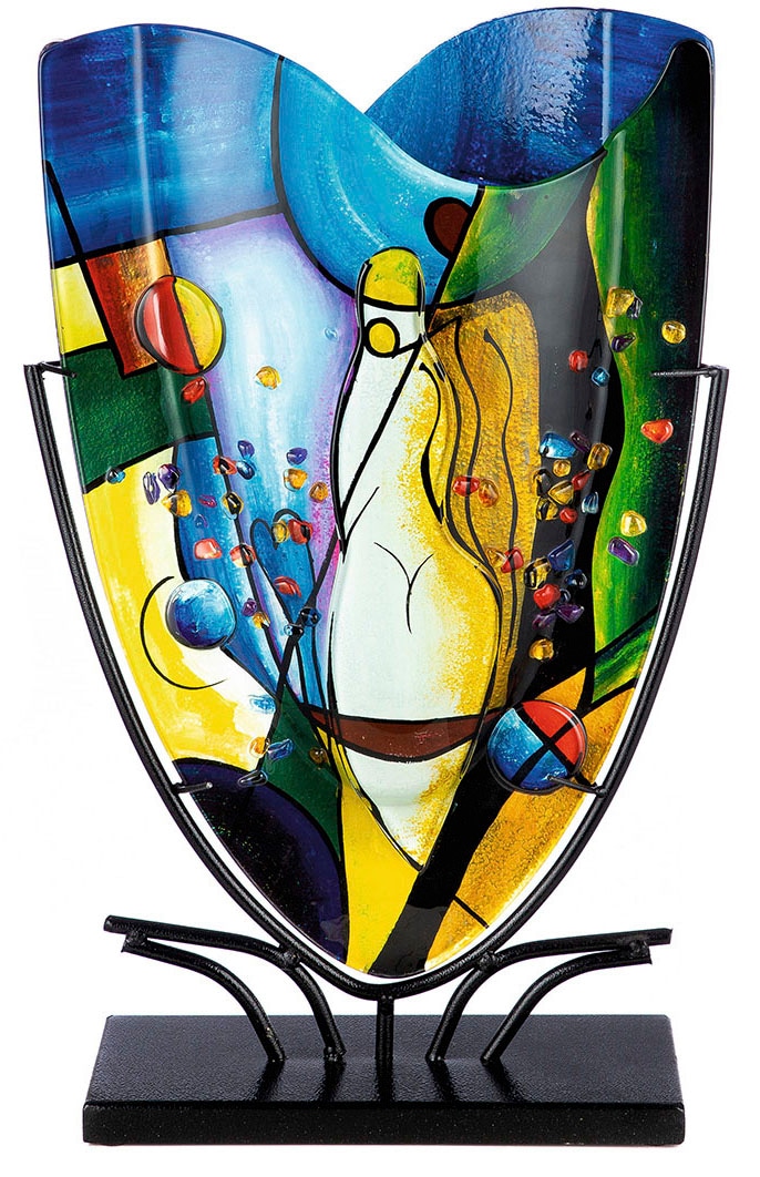 Casablanca by Gilde Tischvase "Magic, Dekovase" Vase aus Glas, mit schwarzem Metallfuß