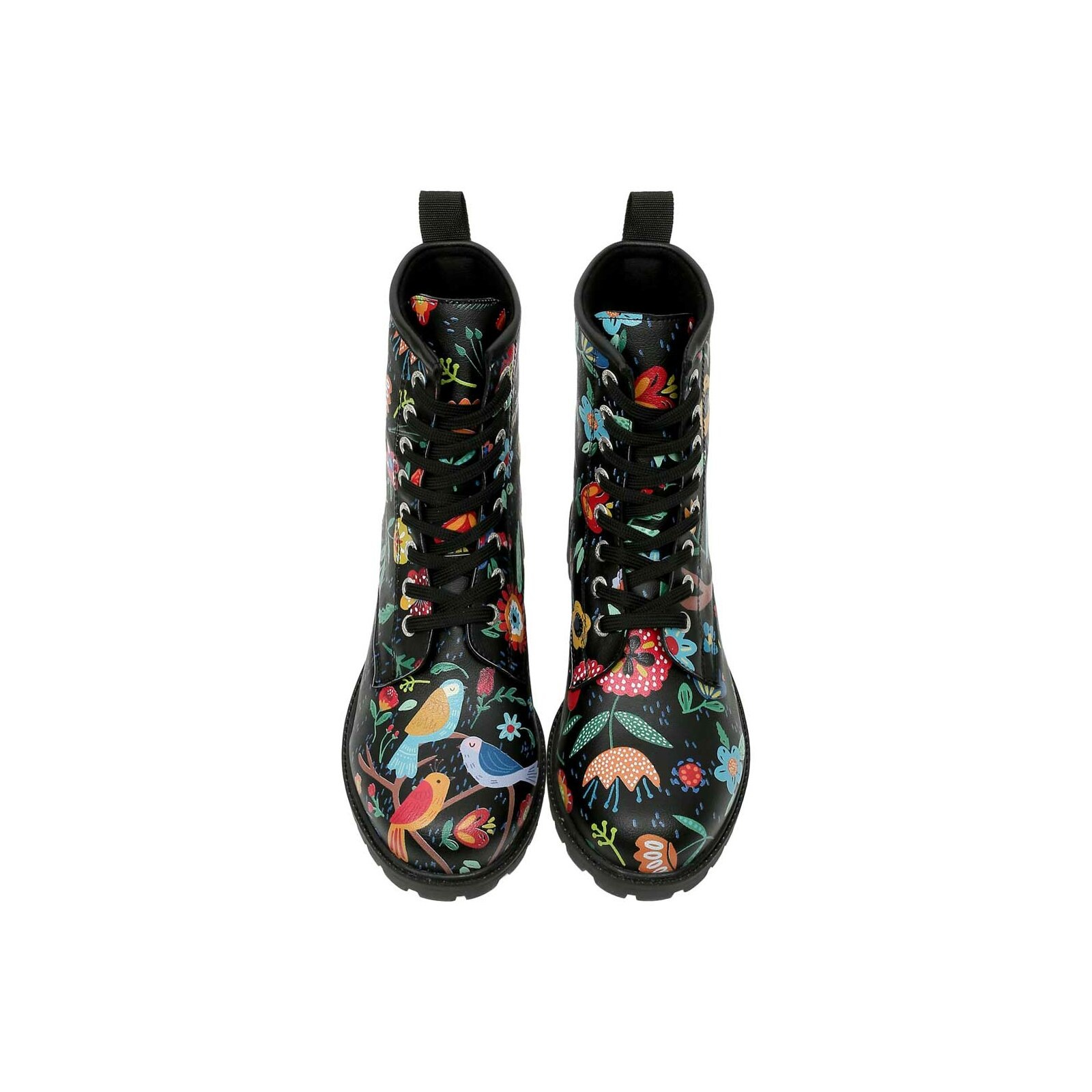 DOGO Schnürboots "Long Boots Schnürstiefel Flower & Birds Black Damen" Hand günstig online kaufen