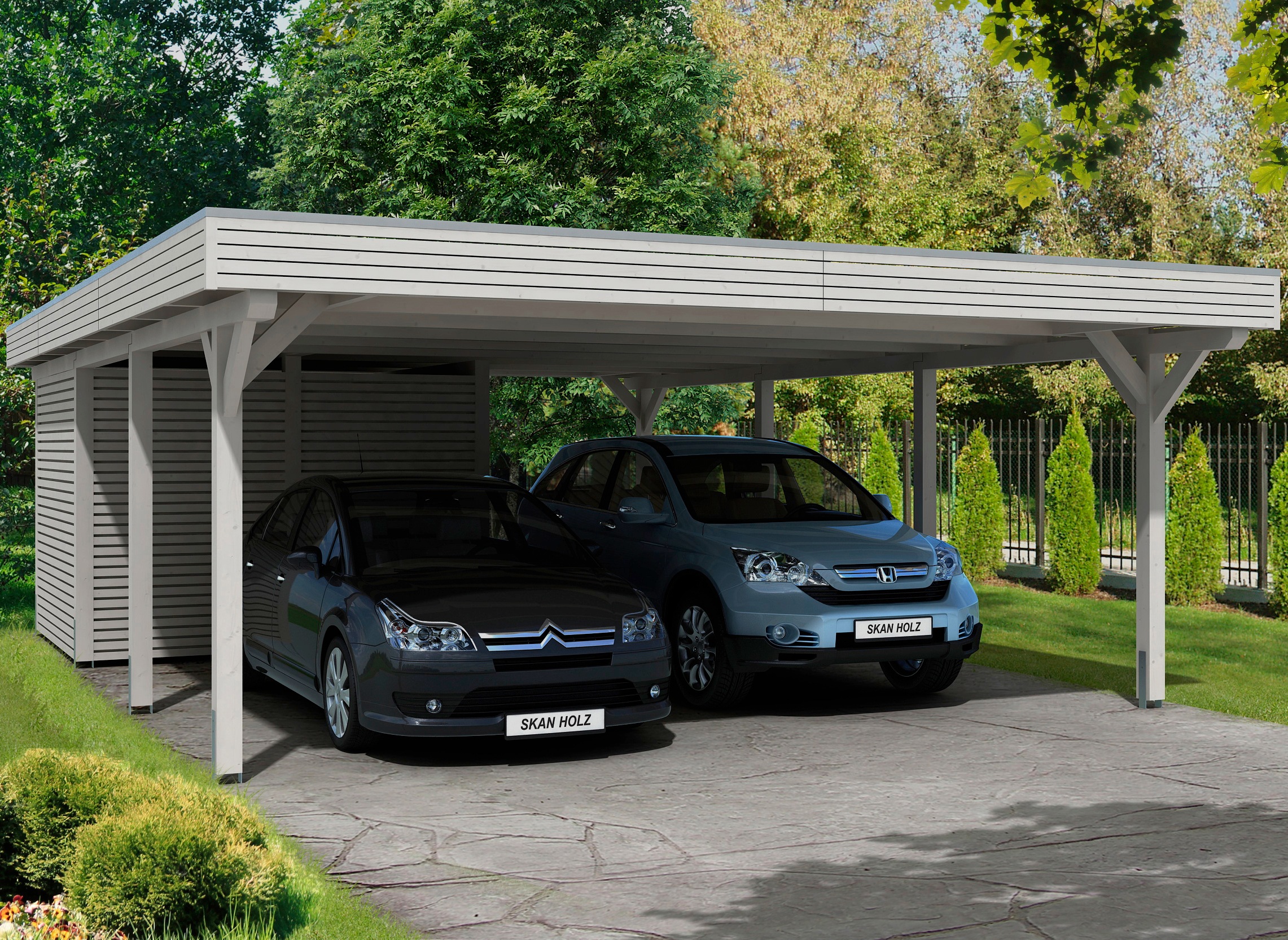 Doppelcarport SKANHOLZ, weiß, Carports, "Spessart"