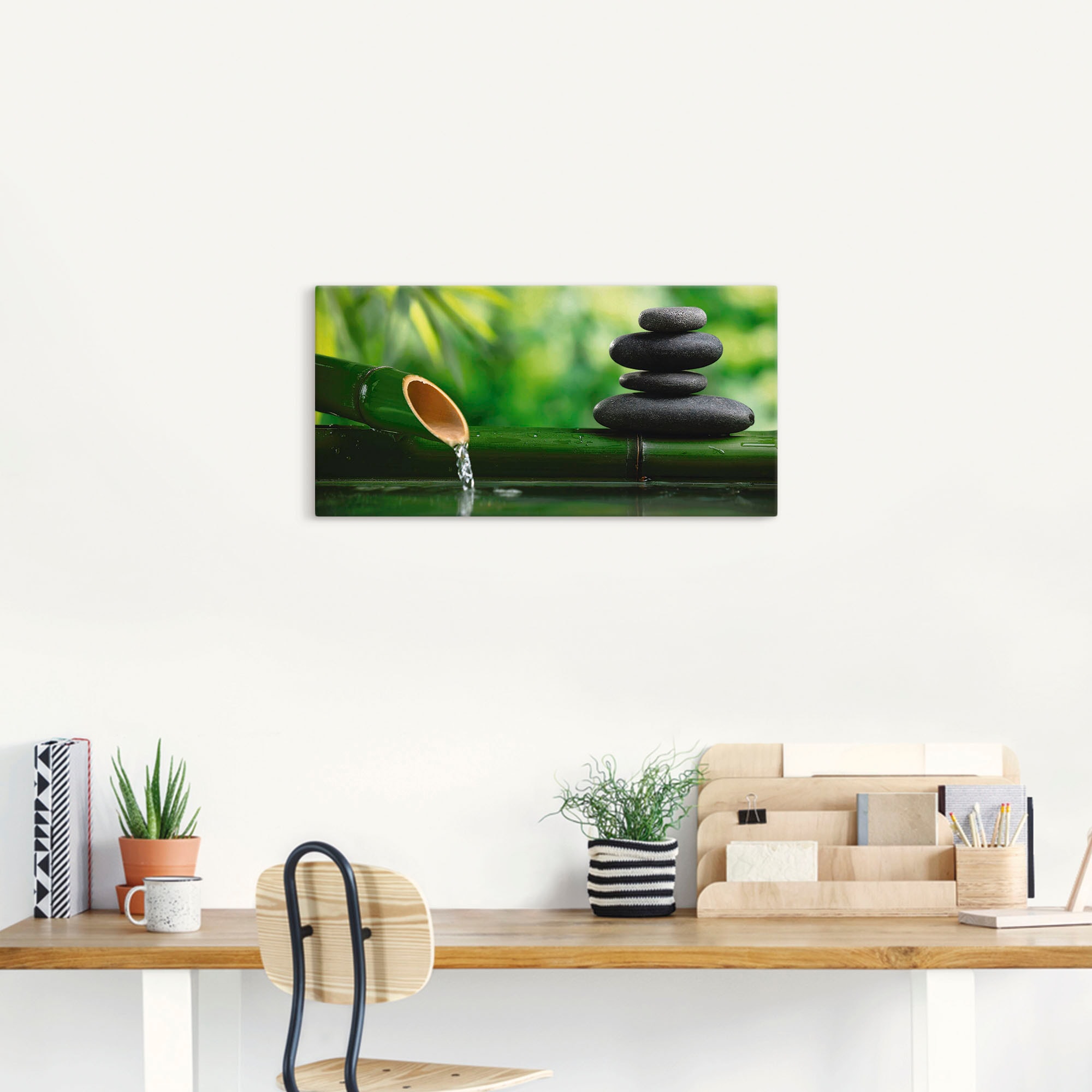 Artland Wandbild »Bambusbrunnen und Zen-Stein«, Zen, (1 St.), als Alubild, Outdoorbild, Leinwandbild, Poster, Wandaufkleber