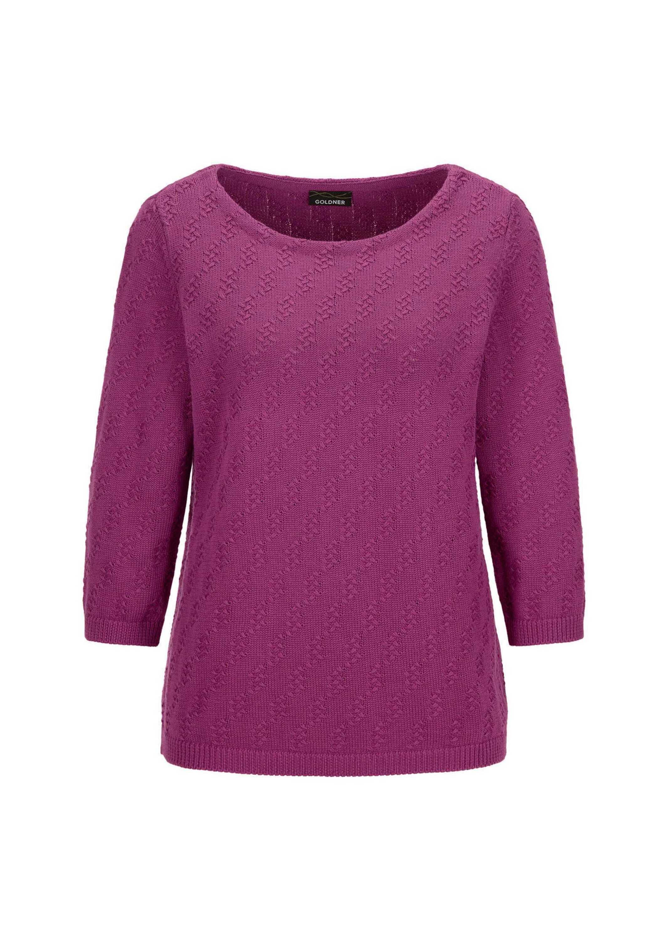 GOLDNER Rundhalspullover "Kurzgröße Halbarm Baumwollpullover mit Struktur" günstig online kaufen