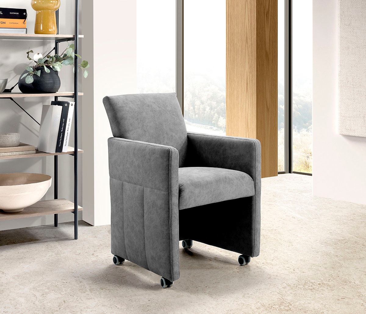 exxpo - sofa fashion Esszimmersessel, Loungesessel auf Rollen, schmale Armlehnen, bequem