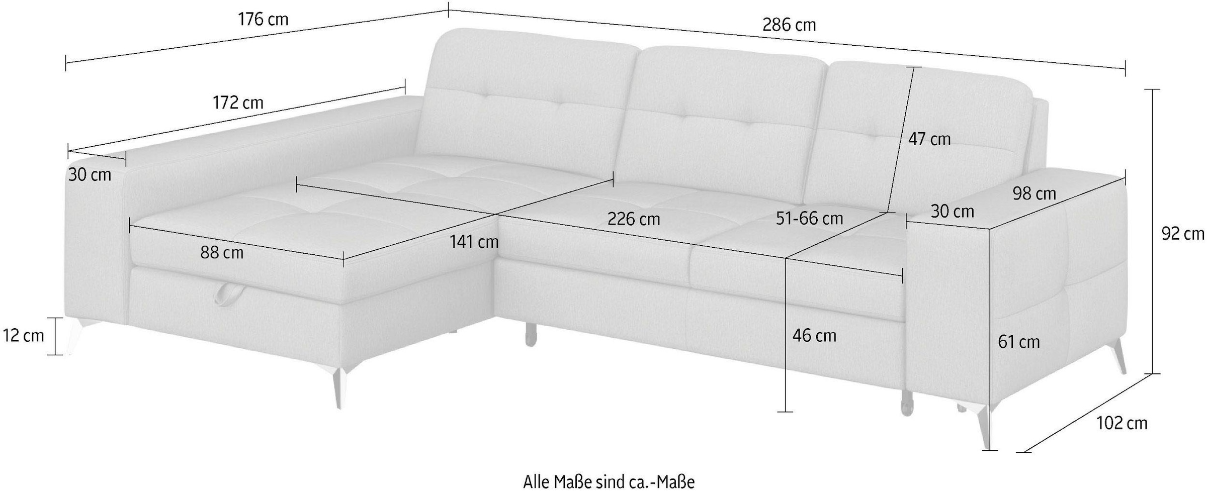 sit&more Ecksofa »Baviene L-Form«, inklusive Sitztiefenverstellung und Federkern, wahlweise Bettfunktion