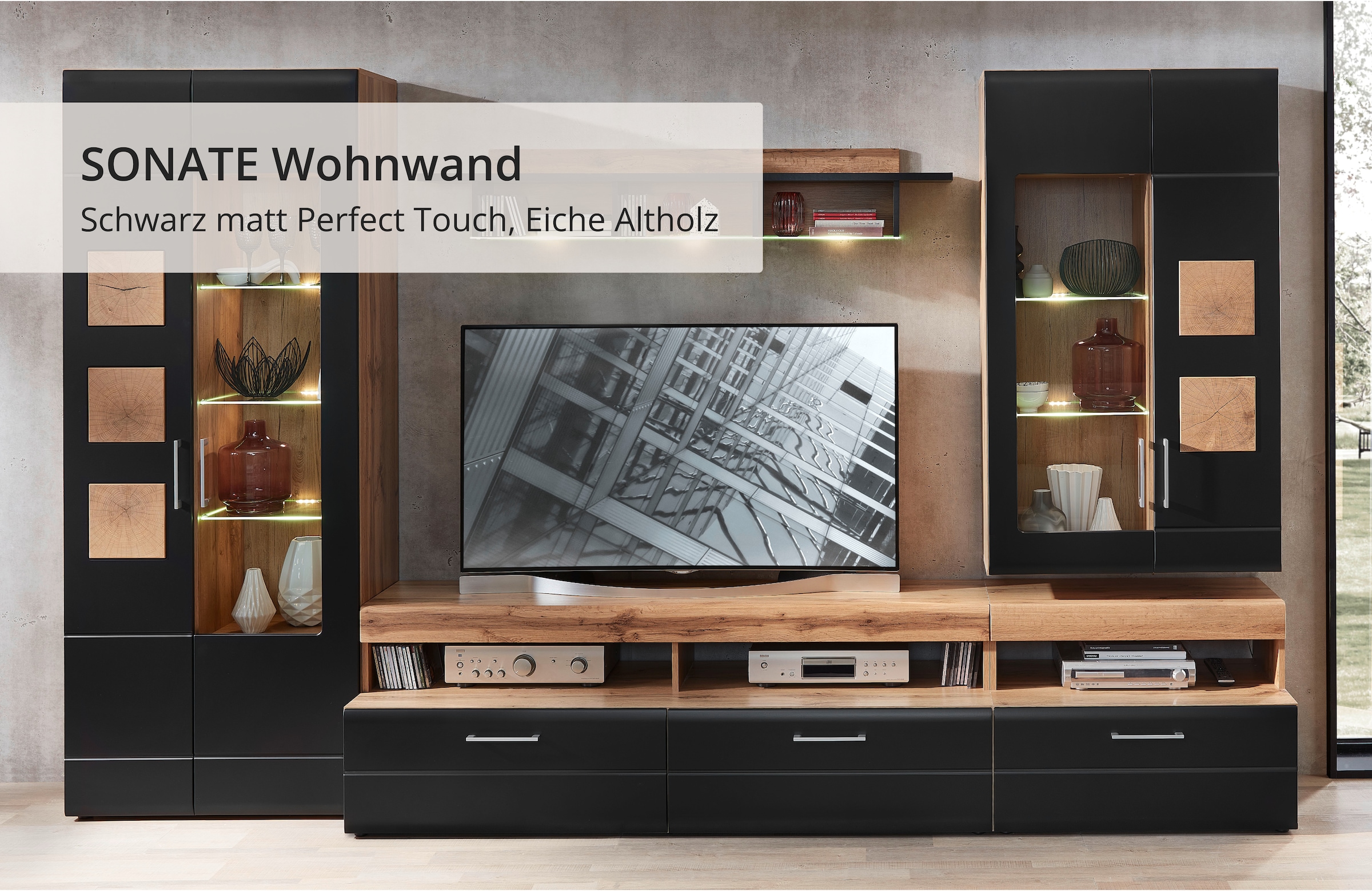 Innostyle Wohnwand »Sonate, TOPSELLER!«, (Komplett-Set, 5 St., Wohnwand), inkl. LED-Beleuchtung