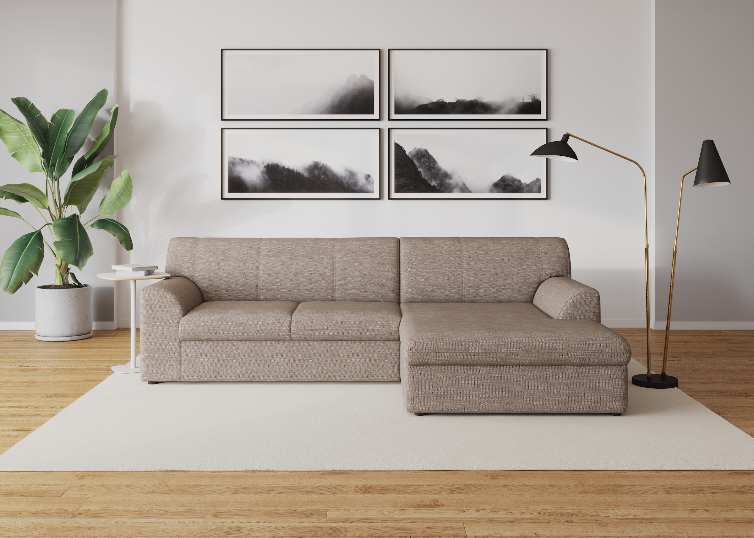 DOMO collection "Topper, elegant und zeitlos, kompaktes Stellmaß 245/155cm, L-Form" mit Recamiere, wahlweise mit Schlaffunktion