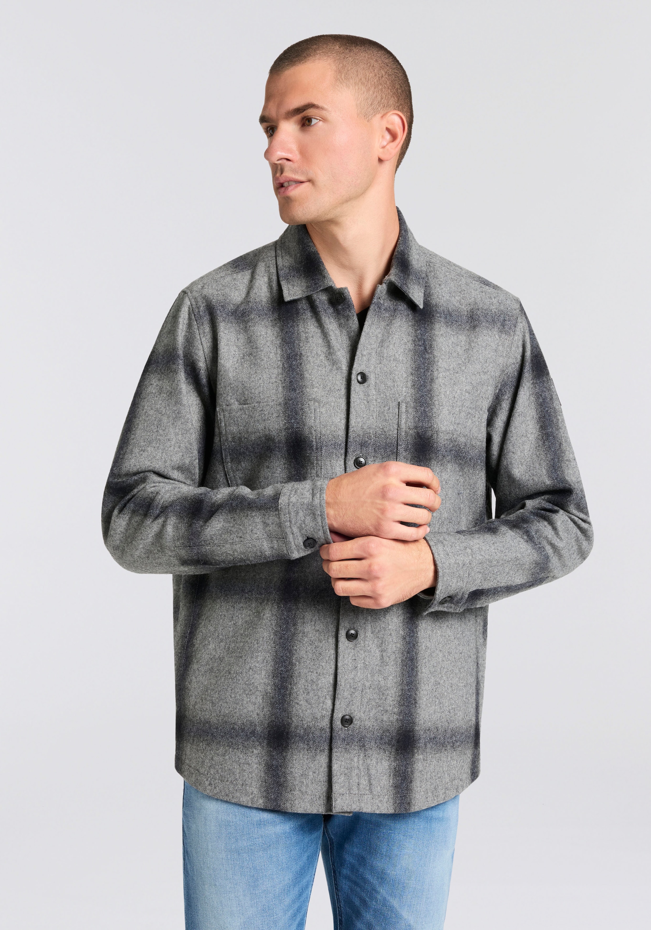 BOSS ORANGE Langarmhemd "Locky", melierte Wollmischung, Karo-Design, oversi günstig online kaufen