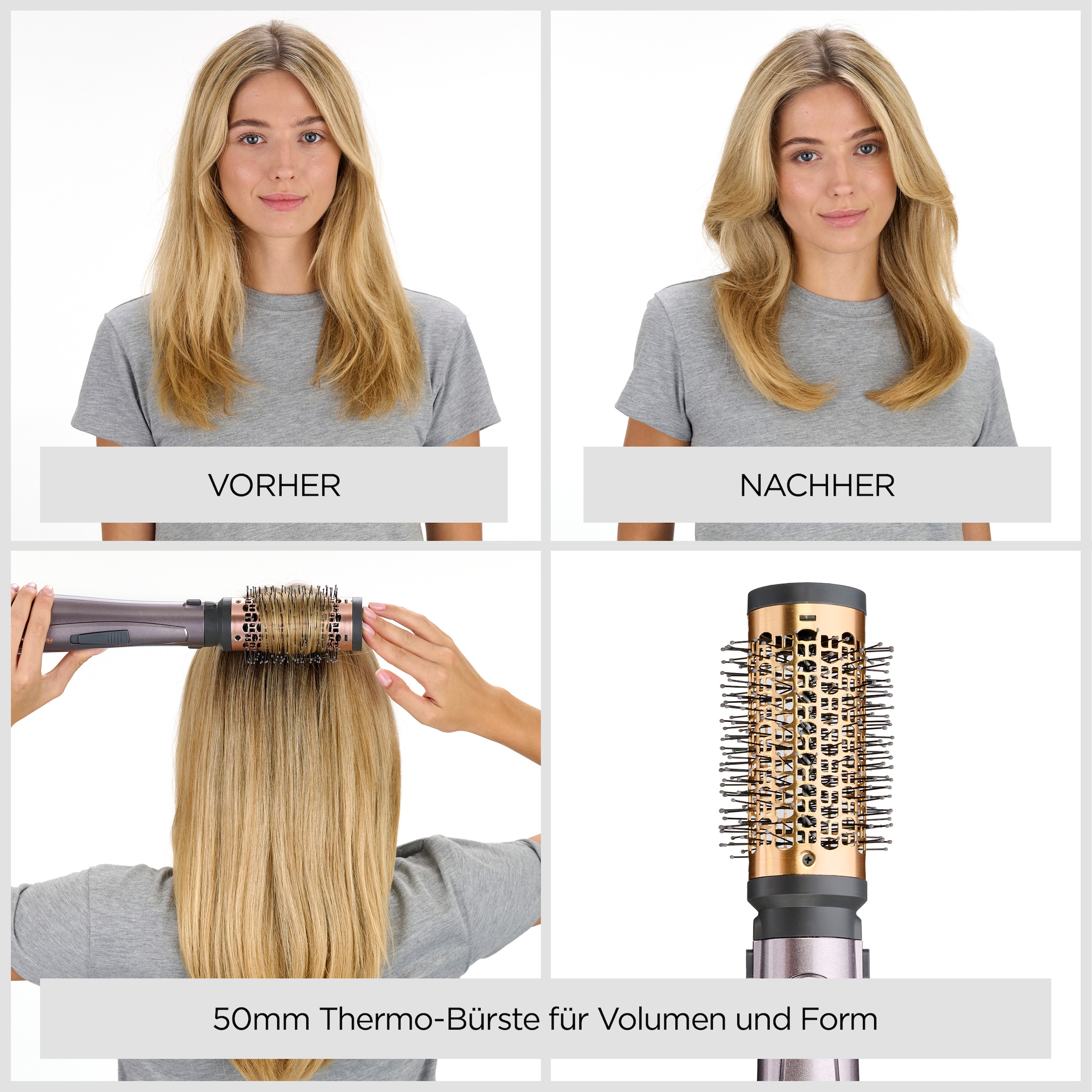 BaByliss Warmluftbürste »Air Style 1000 Warmluftbürste mit 4 Aufsätzen, 1000W, AS136E« 4 Aufsätze 4-in-1 Styler zum Föhnen, Glätten, Locken und für Volumen, Ionen