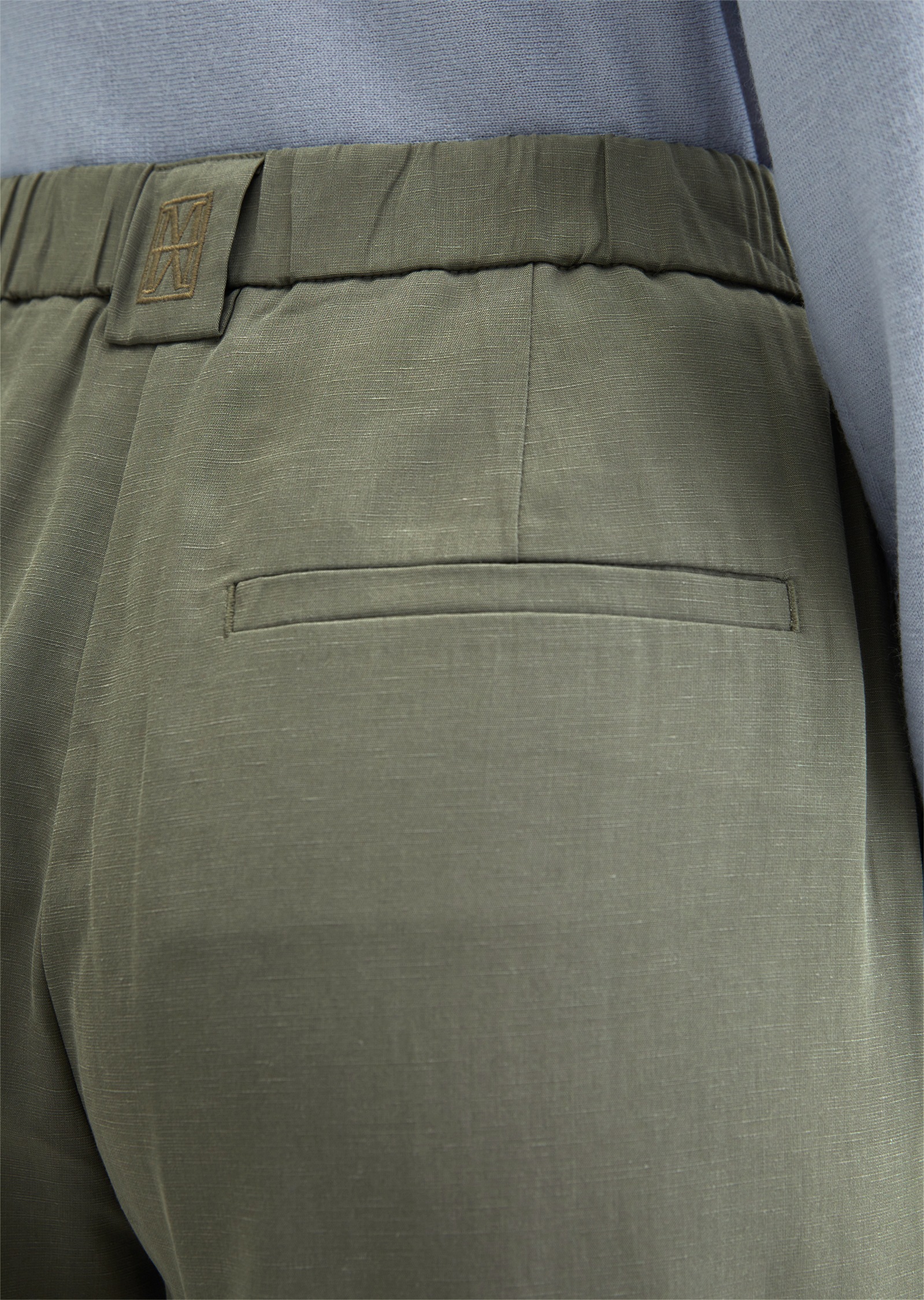 Dehnbund-Hose MARC O'POLO "MINU Barrel", Damen, Gr. 44, N-Gr, saddle gray, Web, Obermaterial: 90% Lyocell, 10% Leinen, lang, Hosen, Model Minu barrel aus Lyocell-Leinen-Mix 6