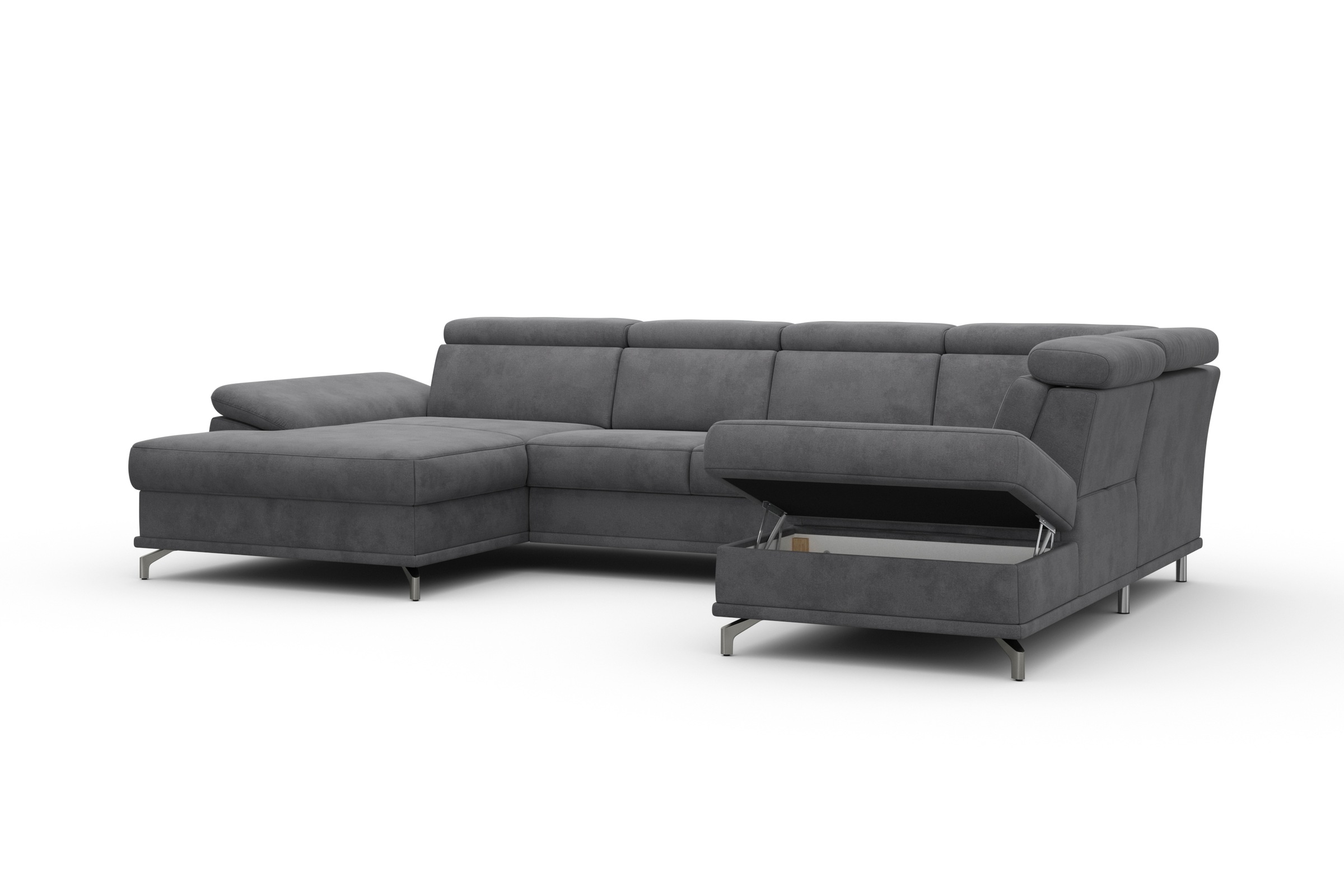 sit&more Wohnlandschaft »Cabrio U-Form, mit Sitztiefenverstellung, Arm- und Kopfteilverstellung«, 3 Nierenkissen, Federkern, optional Bettfunktion und Stauraum