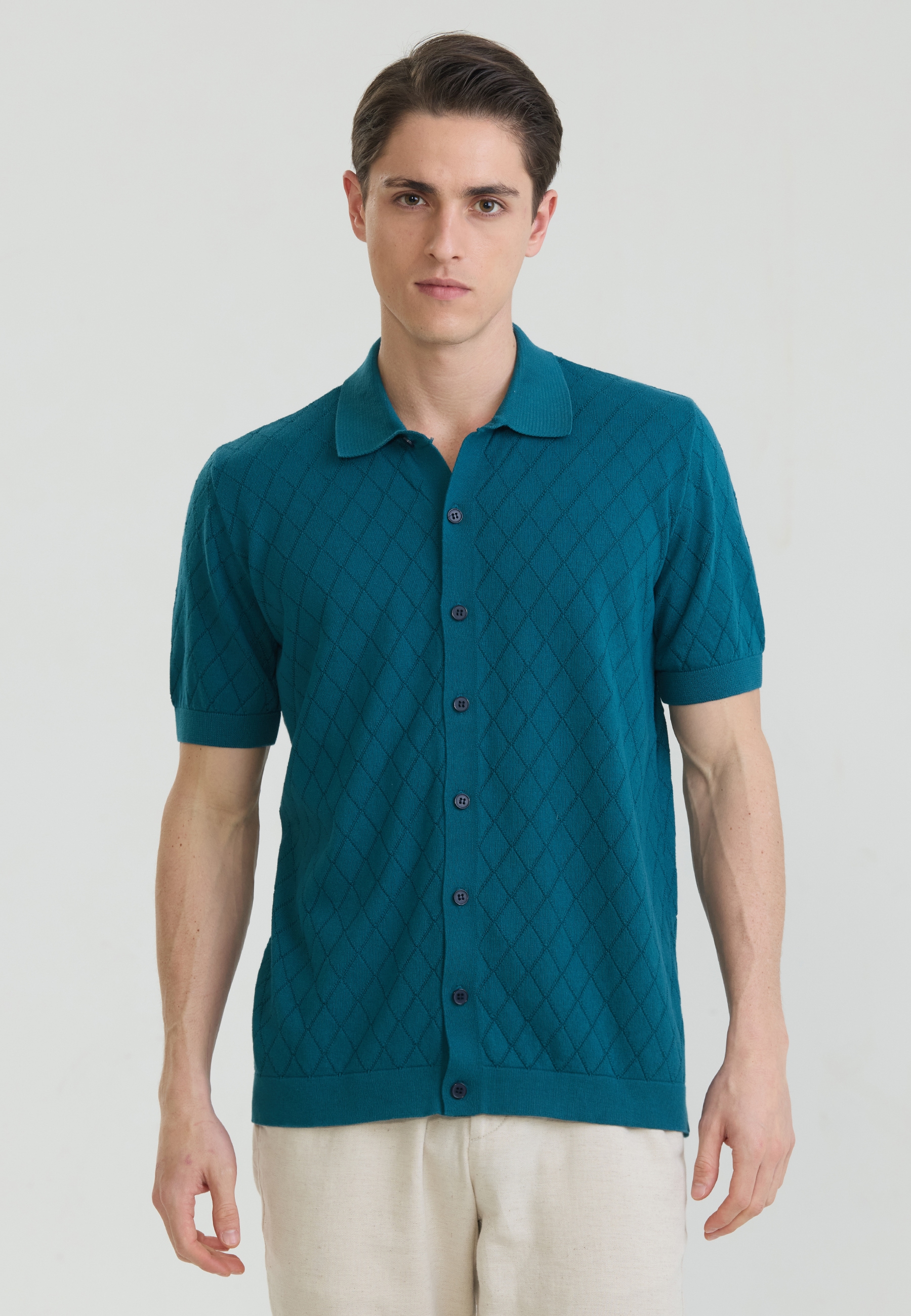 Felix Hardy "Kurzärmeliges Basic-Strickhemd mit Knöpfen"