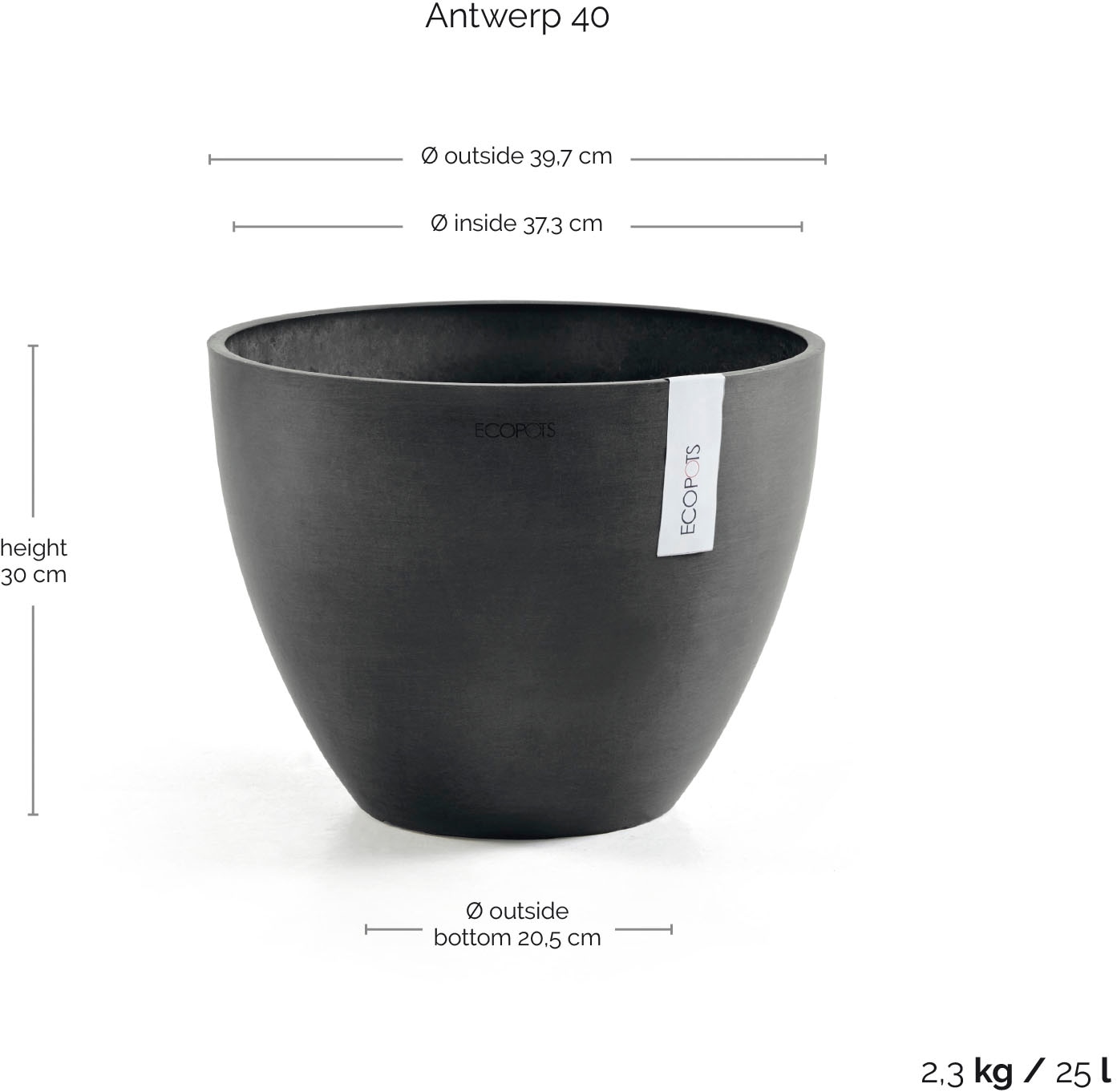 ECOPOTS Blumentopf »ANTWERP Dark Grey« BxTxH: 40x40x30 cm