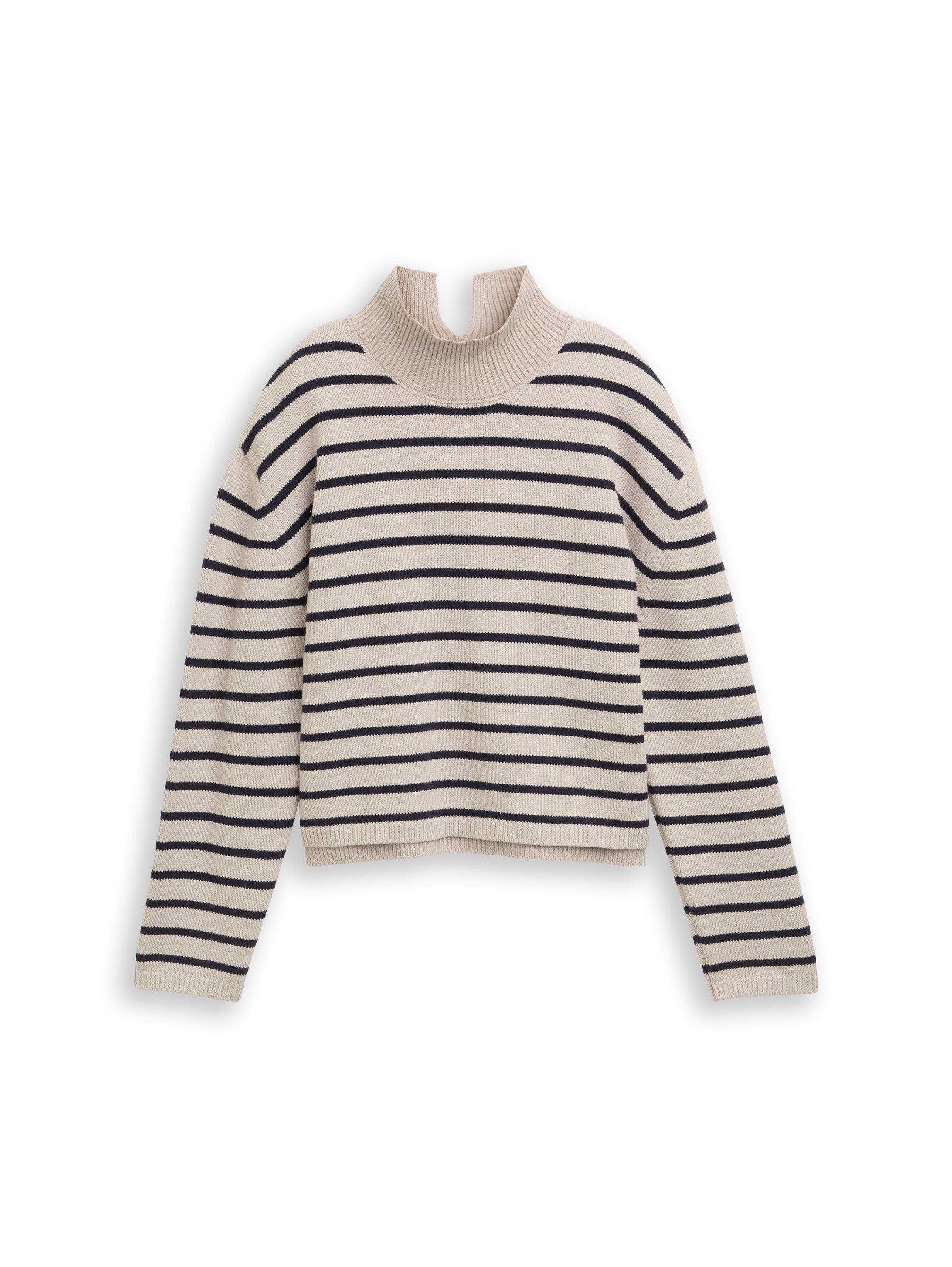 TOM TAILOR Denim Strickpullover im Streifen-Design und mit Stehkragen