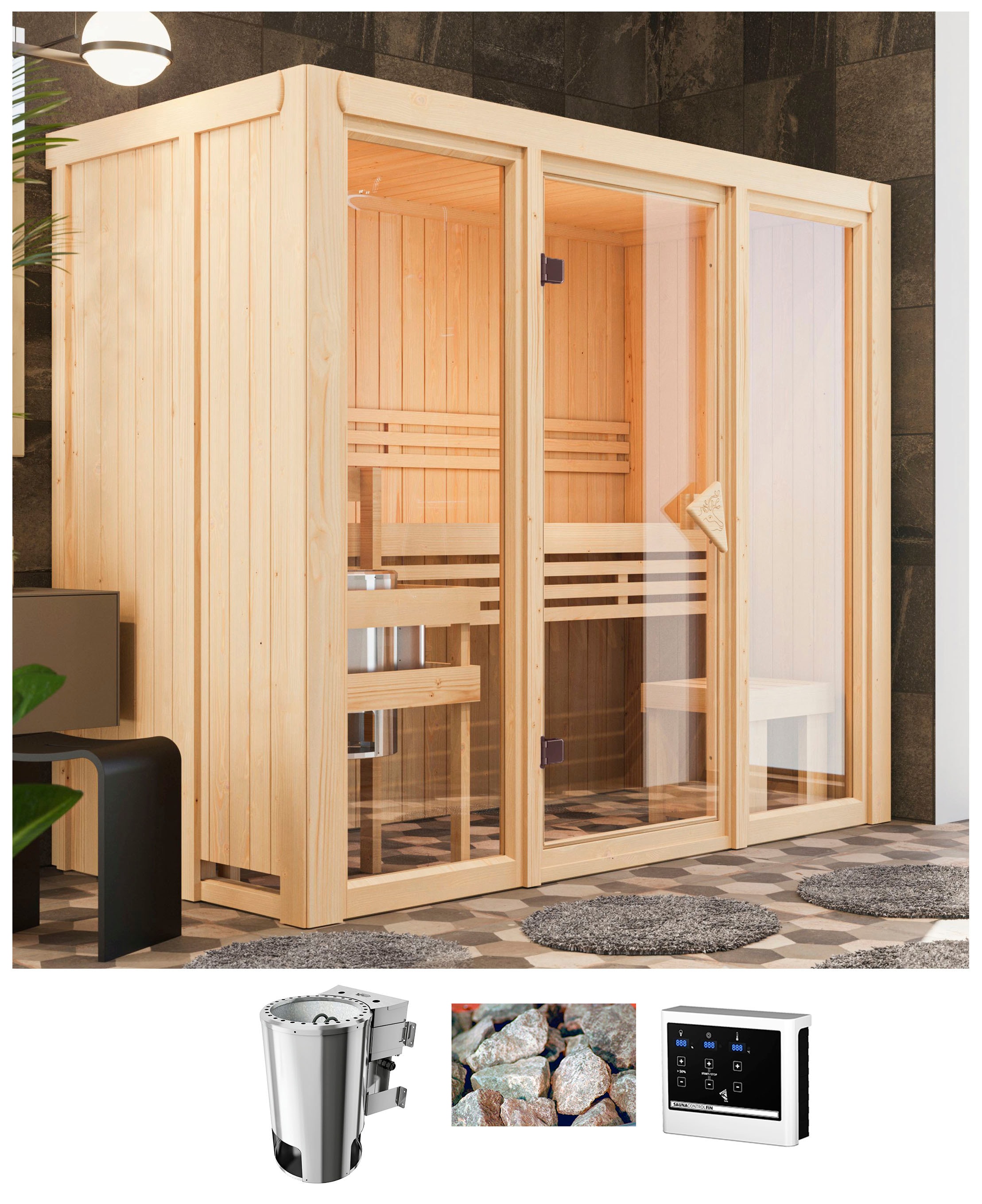 Karibu Sauna "Alani 2" Ofen 3,6 kW Bio-Ofen externe Strg. easy