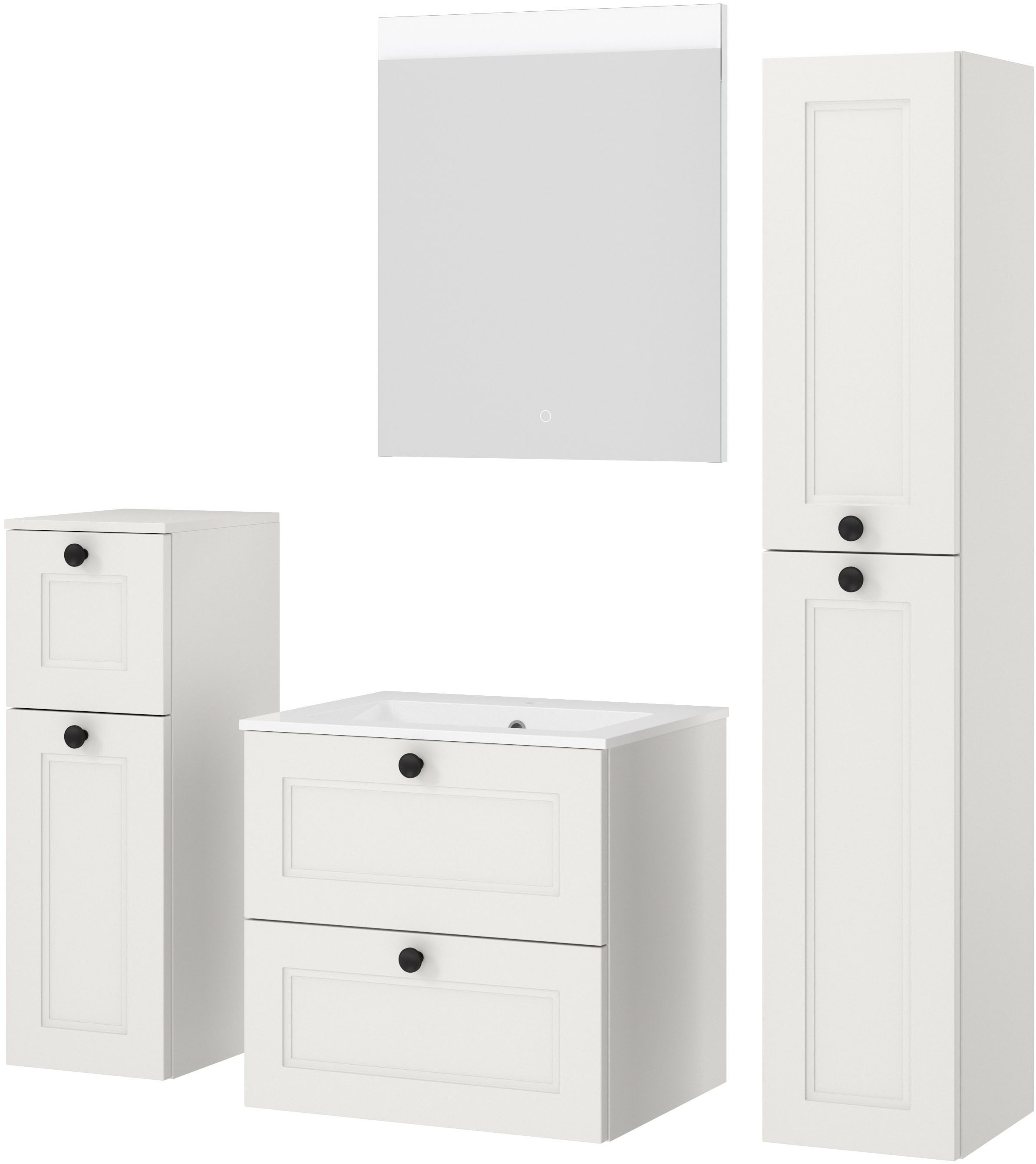 nobilia® Badmöbel-Set »Cascada« Set, mit Waschbecken, inkl. beleuchtetem Spiegel mit Touch-Sensor, 4 Stk. tlg.