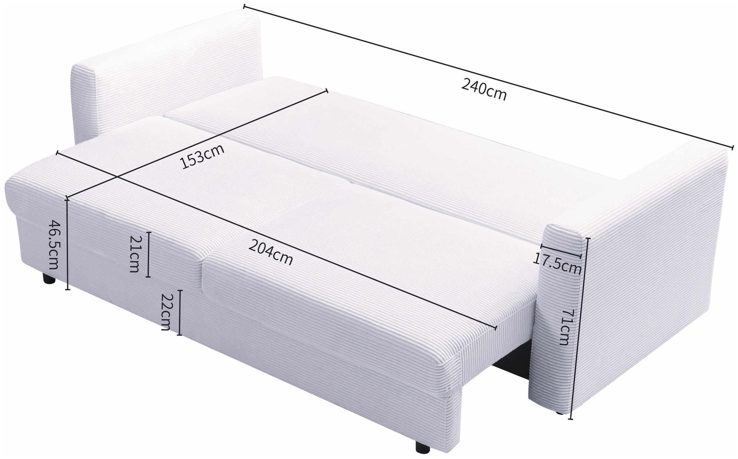 OTTO home Schlafsofa »LIOORA 3-Sitzer (240cm), Cord und Webstoff« Bettfunktion & Bettkasten, Premium Sitzkomfort (HR-Schaum/Federkern)