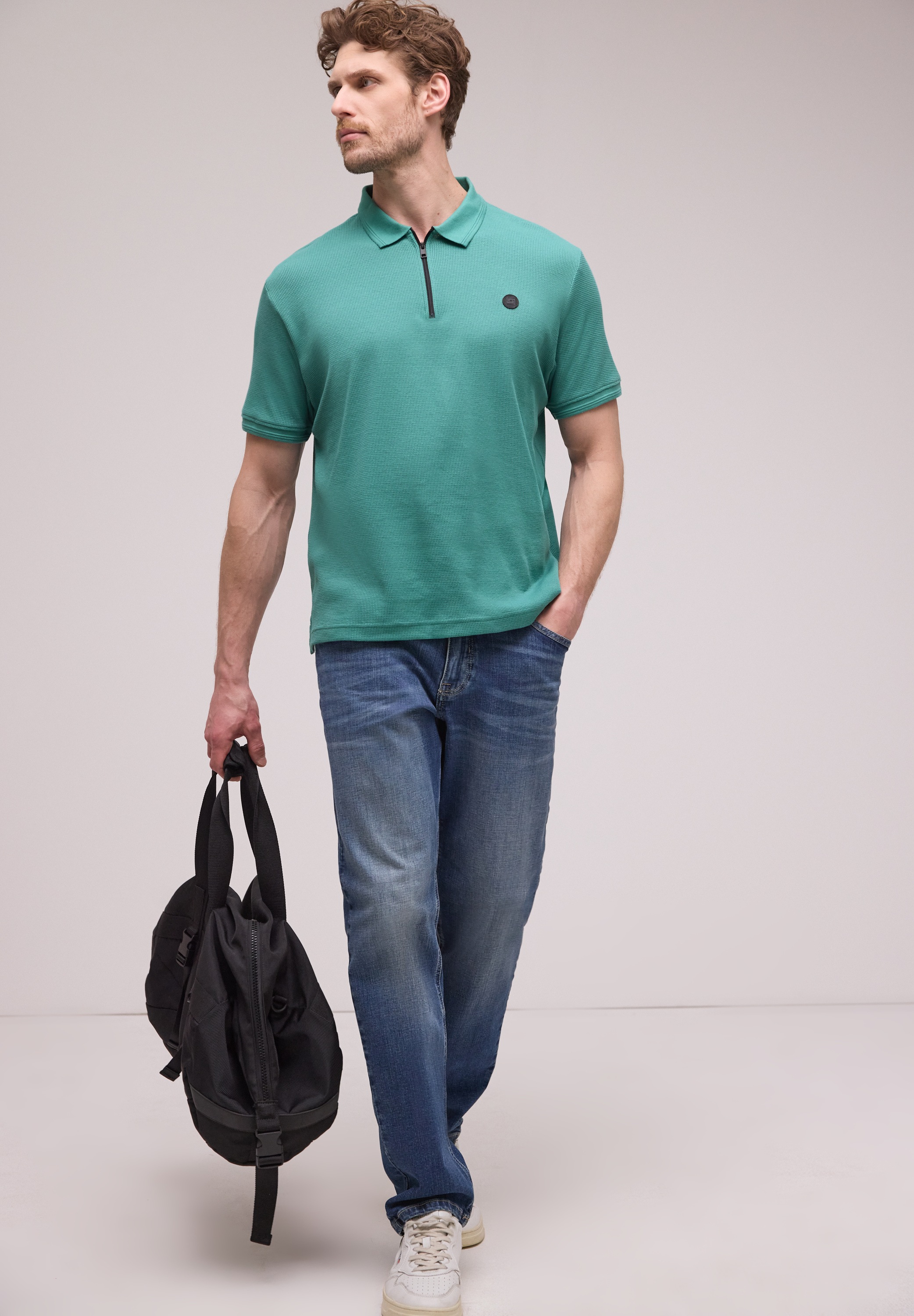 STREET ONE MEN Poloshirt mit Waffelstruktur