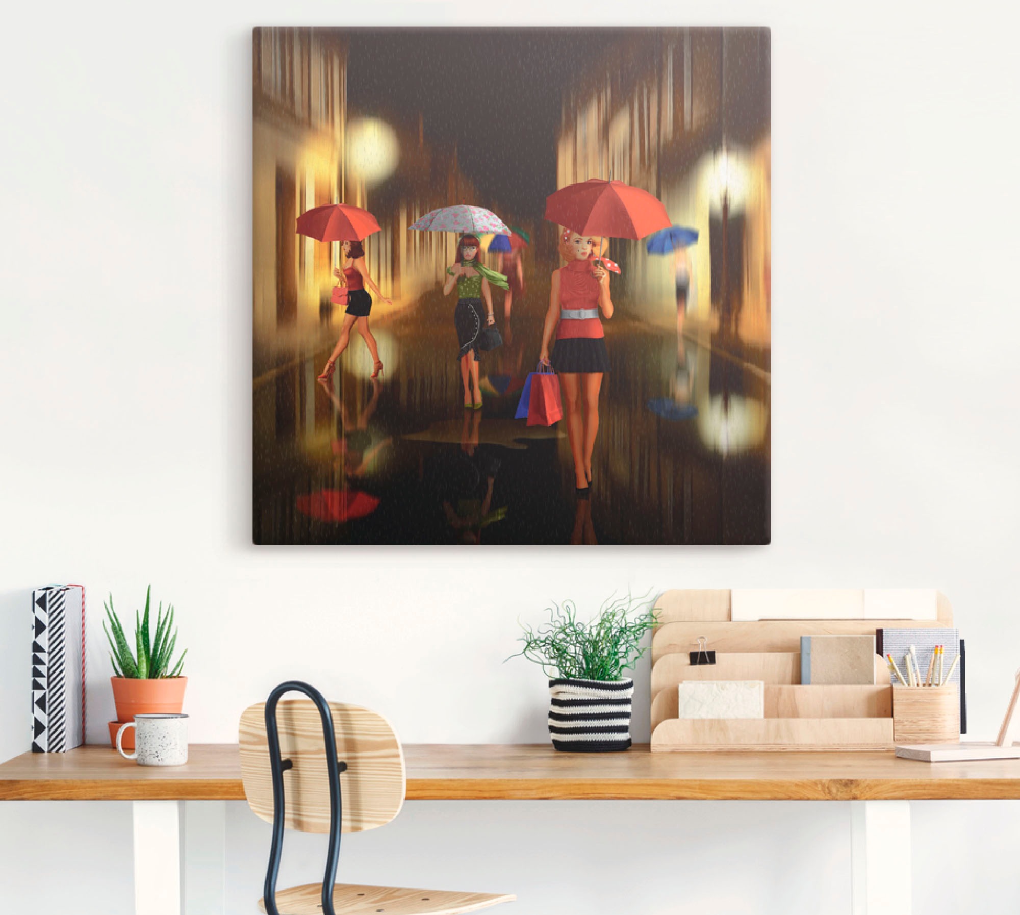 Artland Wandbild »Frauen beim Einkaufen im Regen«, Frau, (1 St.), als Alubild, Outdoorbild, Leinwandbild, Poster in verschied. Größen