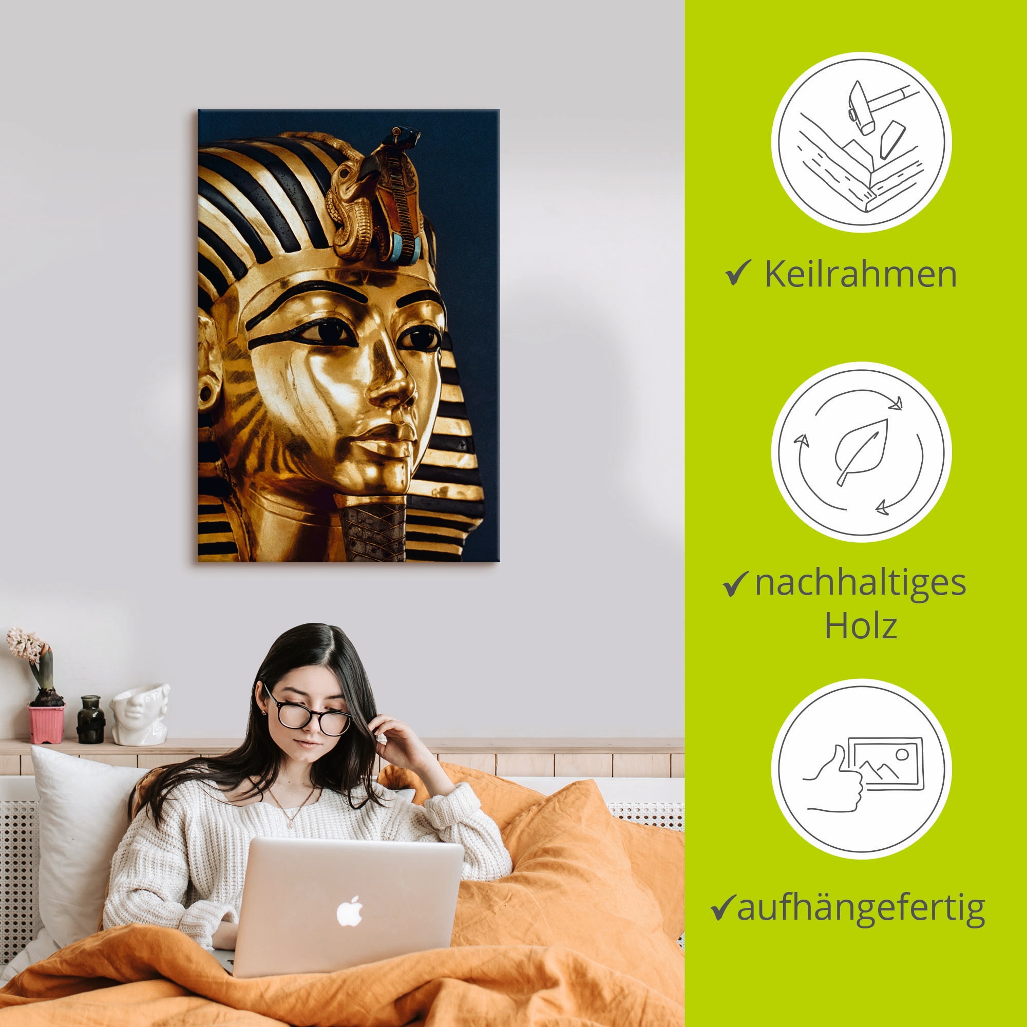 Artland Wandbild »Grabmaske von König Tutanchamun«, Menschen, (1 St.), als Alubild, Outdoorbild, Leinwandbild, Poster in verschied. Größen