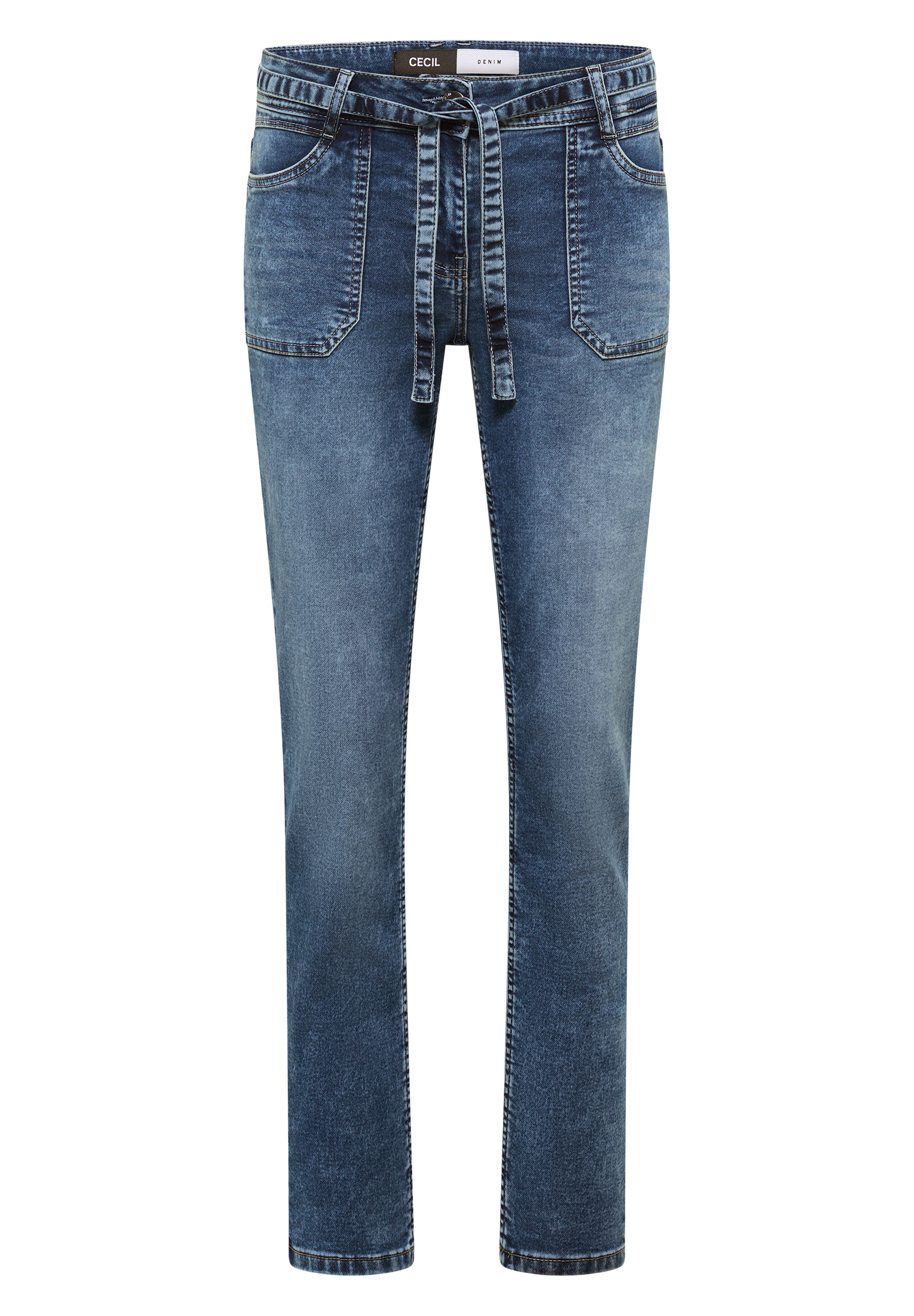 Comfort-fit-Jeans CECIL, Damen, Gr. 29, Länge 30, mid blau used wash, Jeans, Obermaterial: 86% Baumwolle, 12% Polyester, 2% Elasthan; Gürtel: 86% Baumwolle, 12% Polyester, 2% Elasthan, unifarben, lang, Jeans, Middle Waist 2