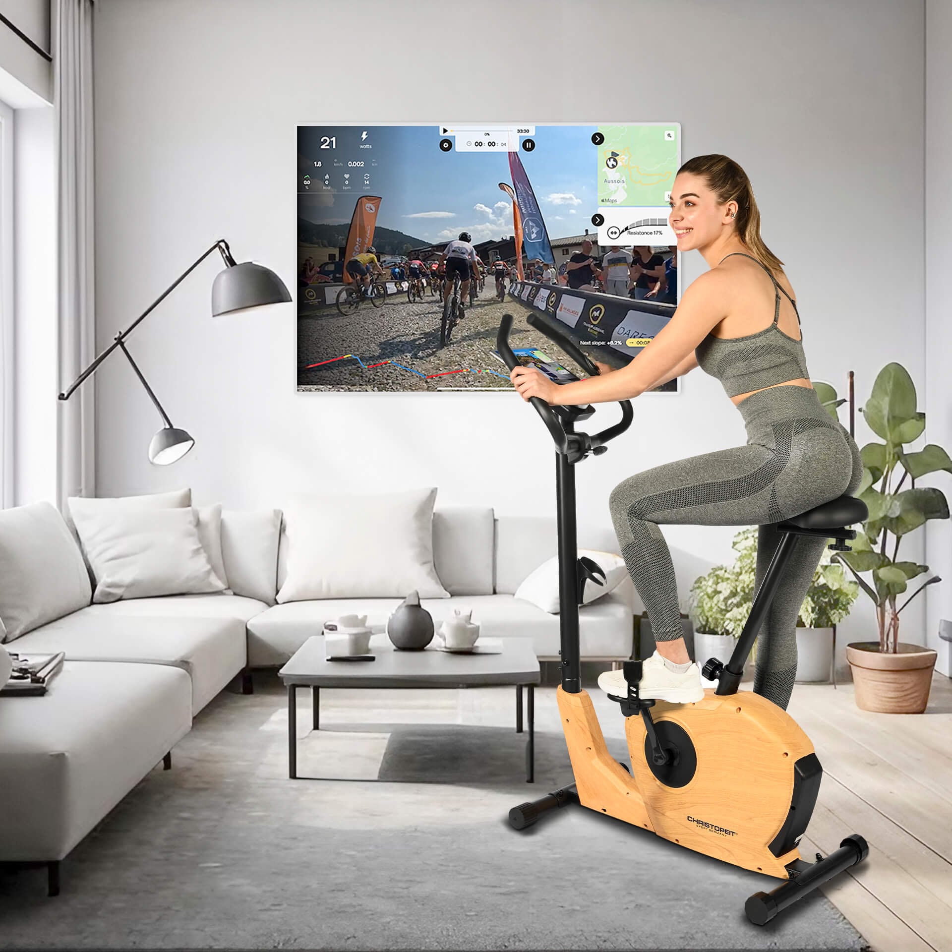 Christopeit Sport® Ergometer »ET 3.2«, (Elegante Holzoptik, Kinomap kompatibel), Schwungmasse ca. 7 kg, 32 Widerstandsstufen