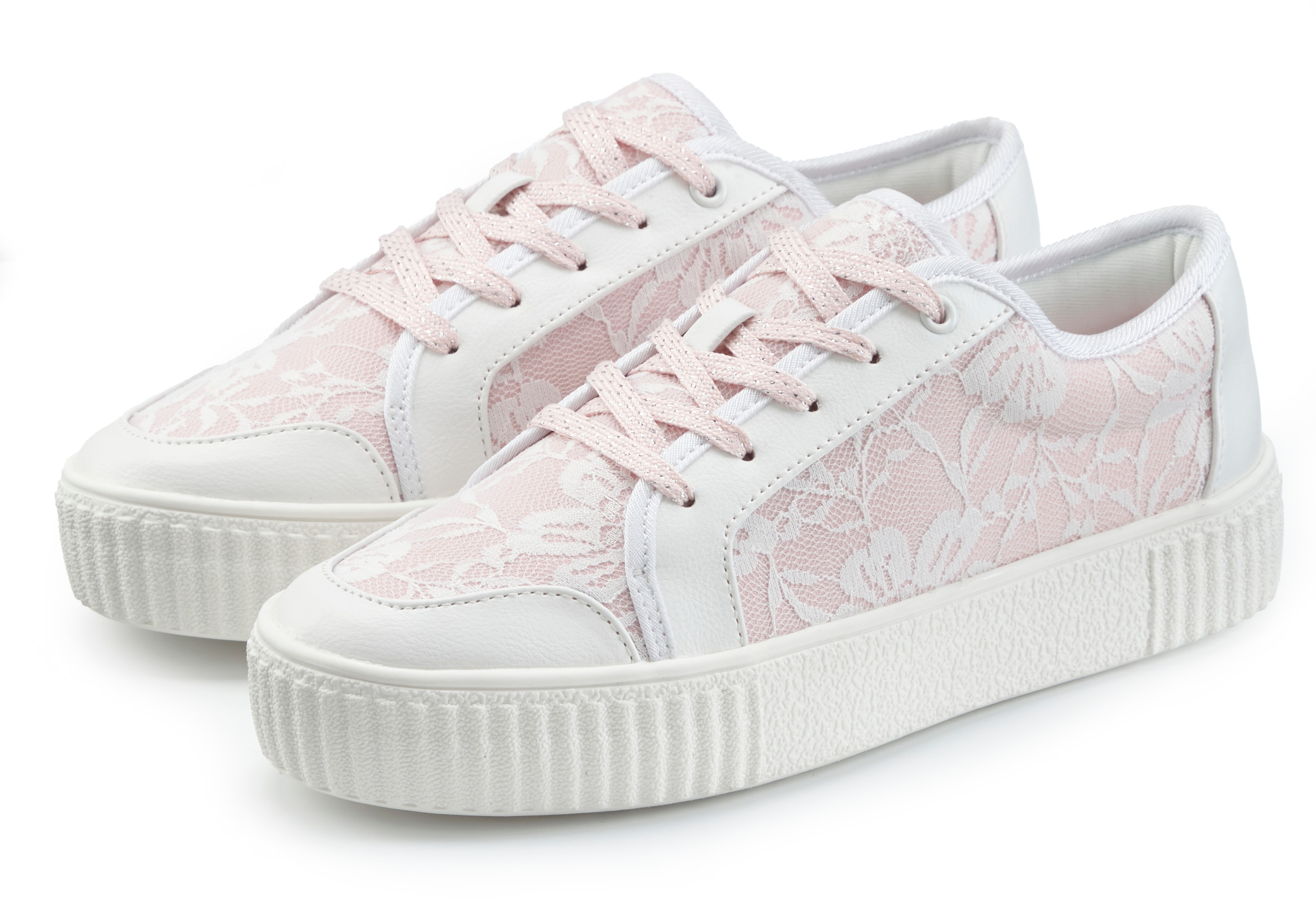 LASCANA "Halbschuh, Sneaker, Slip-On-Sneaker," Material-Mix mit Spitze VEGAN