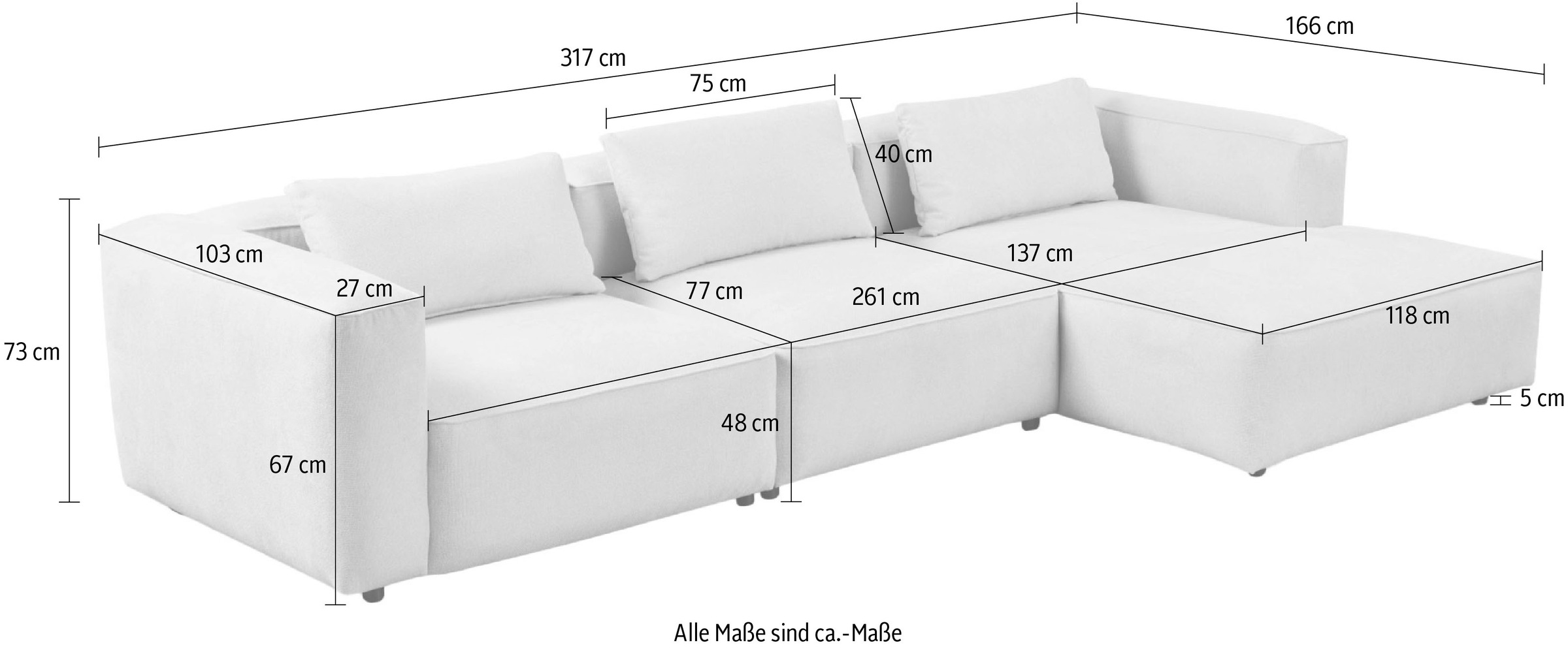 andas Ecksofa »Tvinnet«, Breite 317 cm, extra tiefe Sitzfläche, kubisches Sitzvergnügen