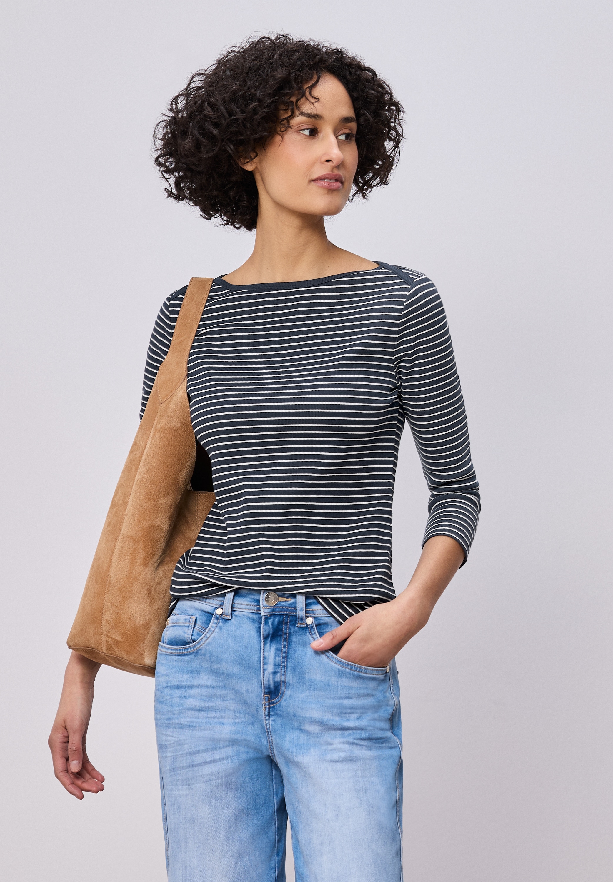 STREET ONE 3/4-Arm-Shirt mit Streifen und in Ripp-Qualität
