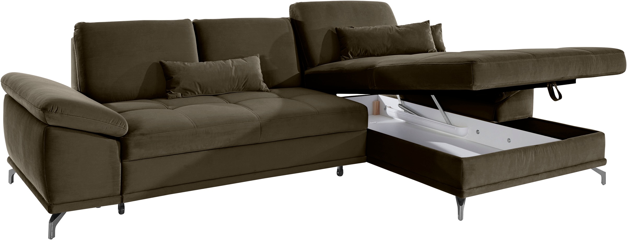 Places of Style Ecksofa Costello, mit Sitztiefenverstellung und Armlehnfunktion, incl. 3 Nierenkissen