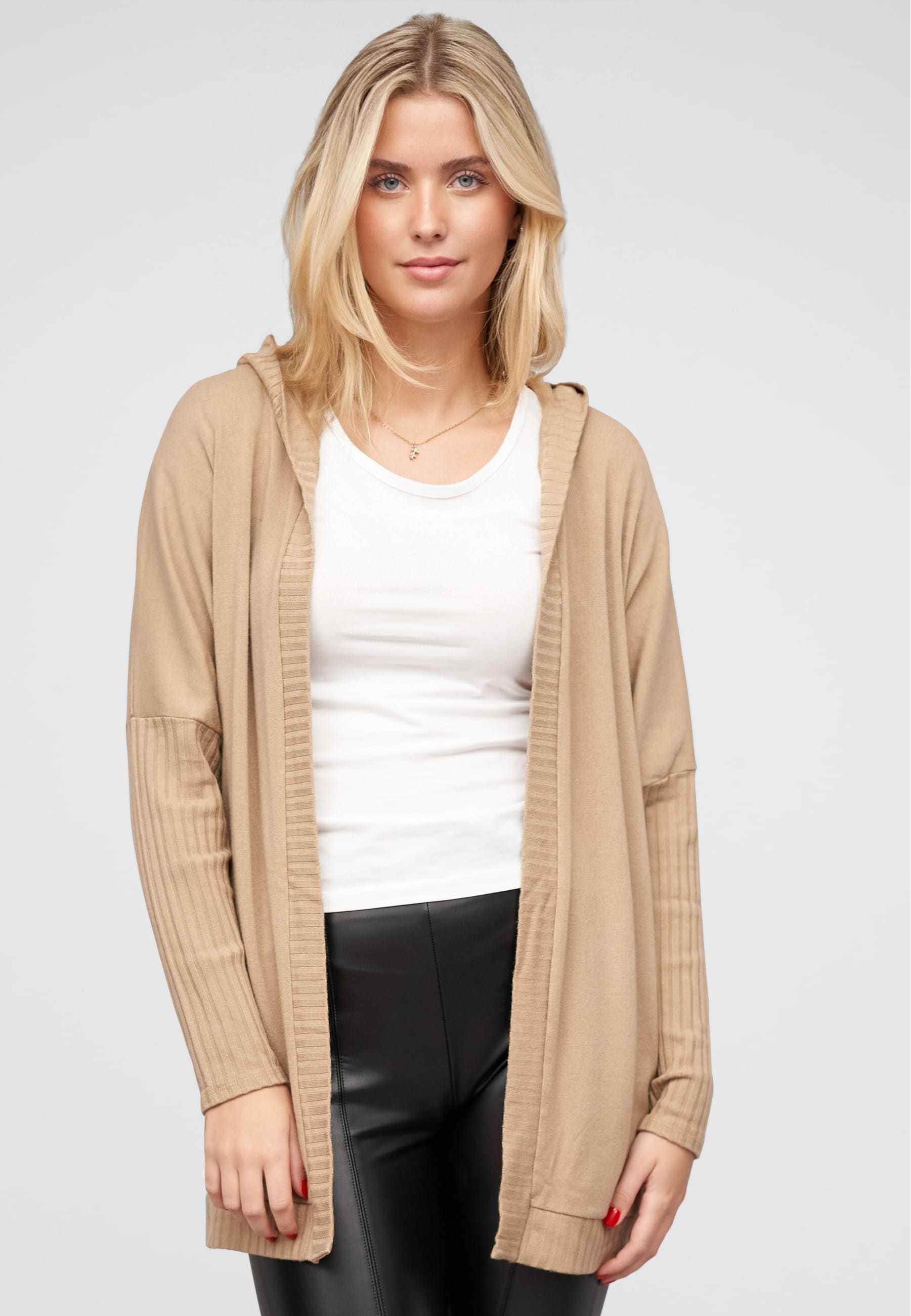CLOUD 5IVE Strickjacke »CLOUD 5IVE Cardigan mit offenem Schnitt und Kapuze«
