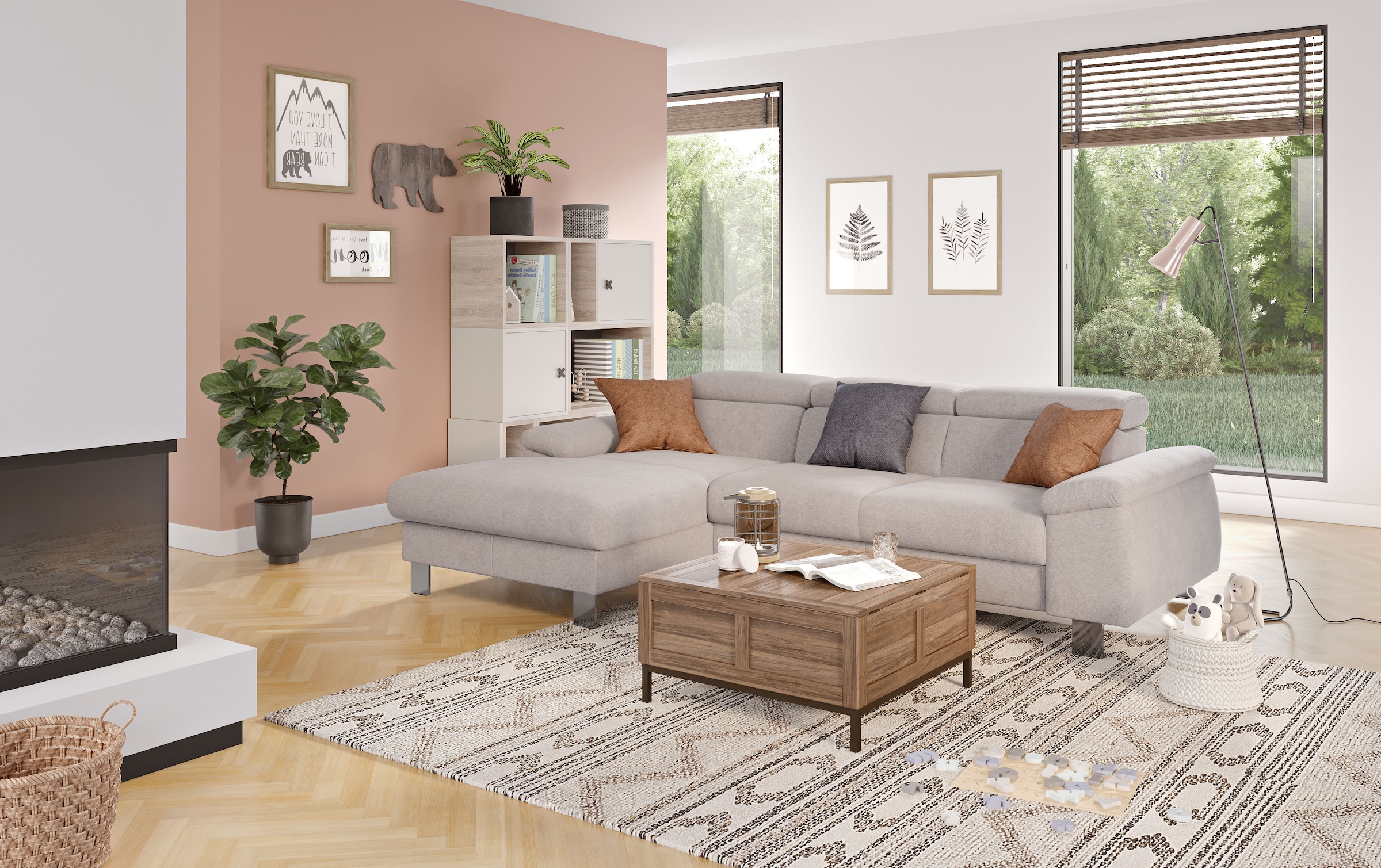 COTTA Ecksofa "Komaris L-Form, B: 244 cm" mit Kopfteilverstellung, optional Schlaffunktion, Bettkasten & Licht