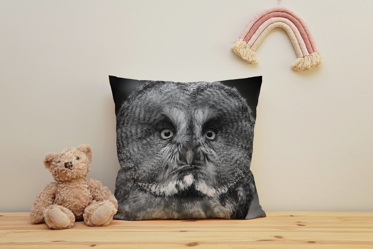 queence Dekokissen "Eulengesicht" Kissenhülle mit HD Premium Druck, geruchsneutral, 40x40cm