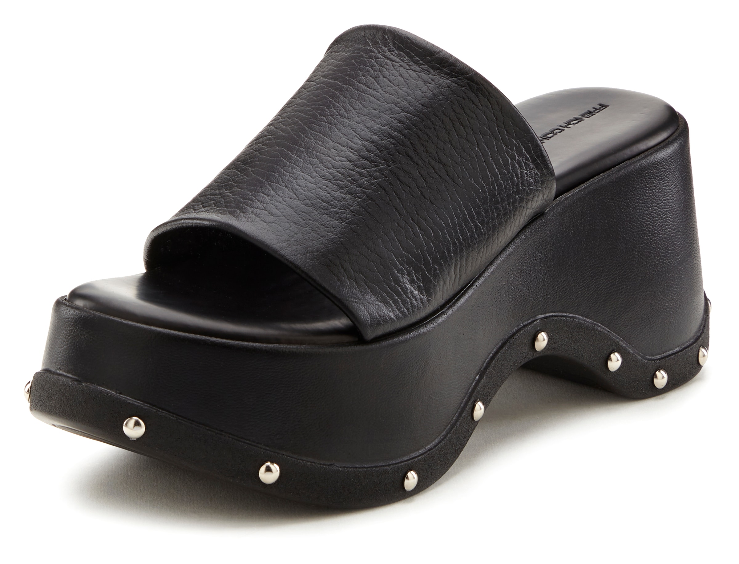 French Connection Pantolette, Mule, Sandale, offener Schuh aus Leder mit modischer Plateausohle