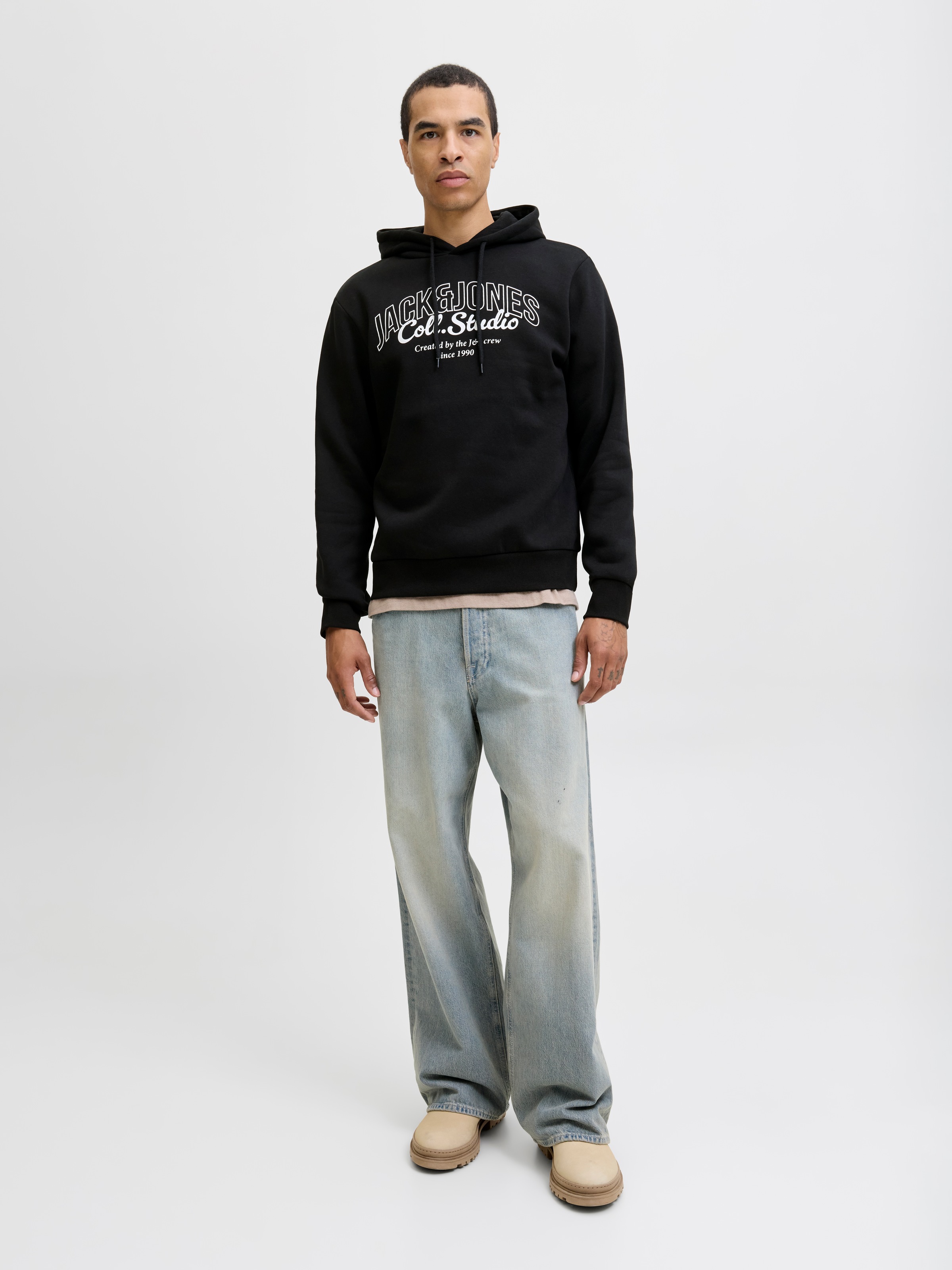 Kapuzensweatshirt JACK & JONES "JJMAKOTO SWEAT HOOD", Herren, Gr. S, schwarz (schwarz print:big print), angeraute Sweatware, Obermaterial: 80% Baumwolle, 20% Polyester, bedruckt, regular fit normal, Rundhals, Rippbündchen, Sweatshirts 3