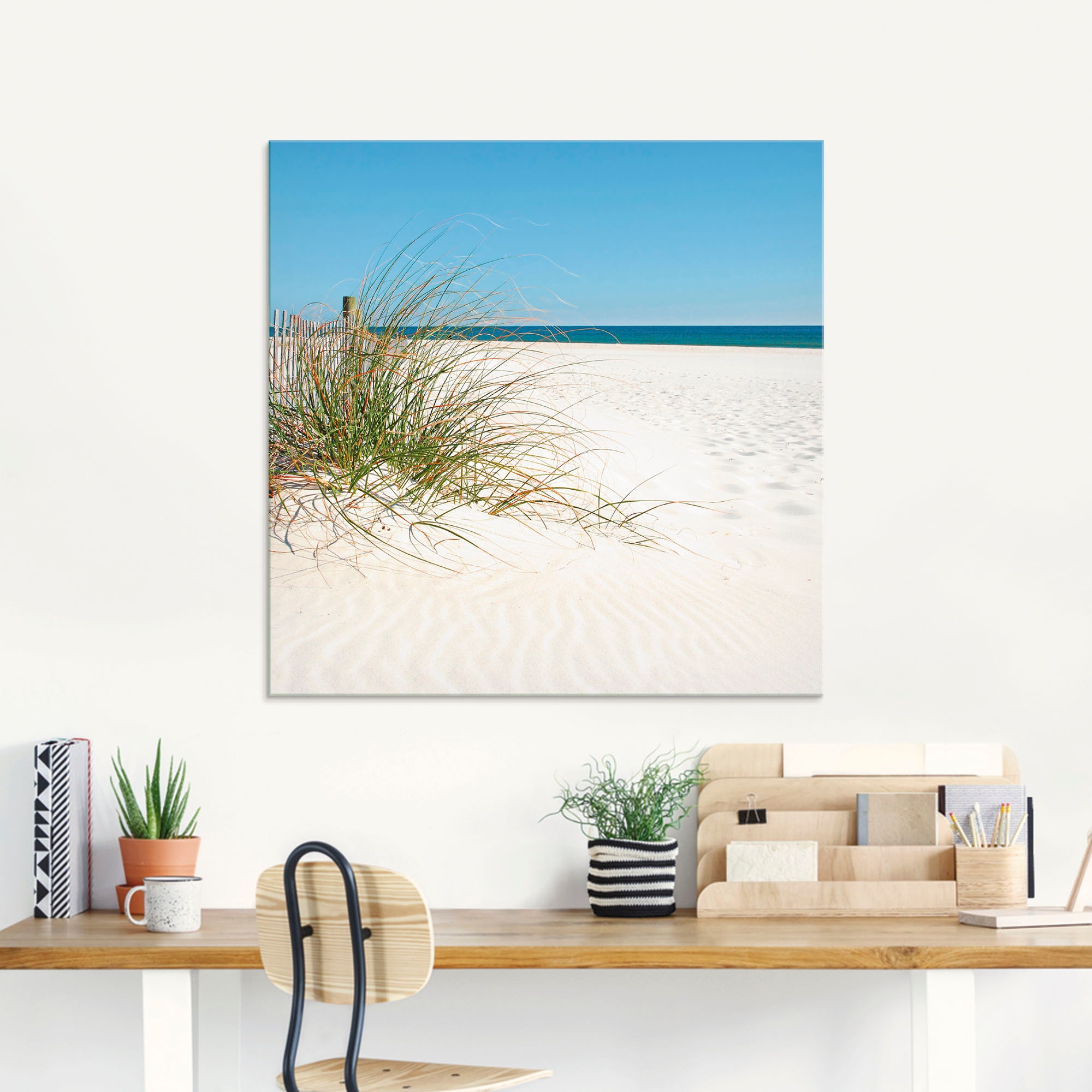 Artland Glasbild "Schöne Sanddüne mit Gräsern und Zaun" Strand 1 Stk. tlg. günstig online kaufen