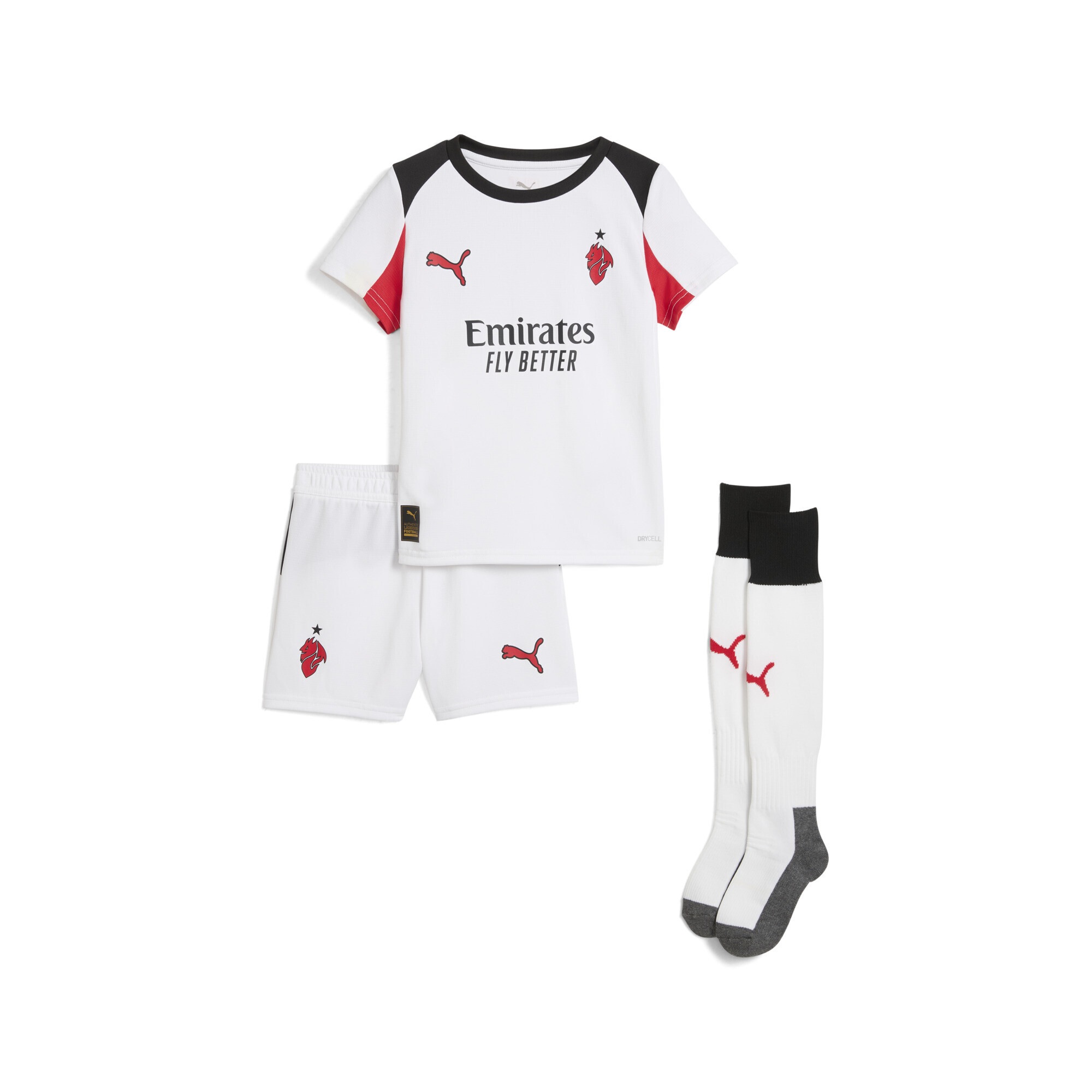 Trainingsanzug PUMA "AC Milan 25/26 Auswärtstrikot-Minikit Kinder", Jungen, Gr. 98, weiß (weiß for all time rot), Obermaterial: 100% Polyester; Rippe: 100% Polyester, Sportanzüge Trainingsanzug