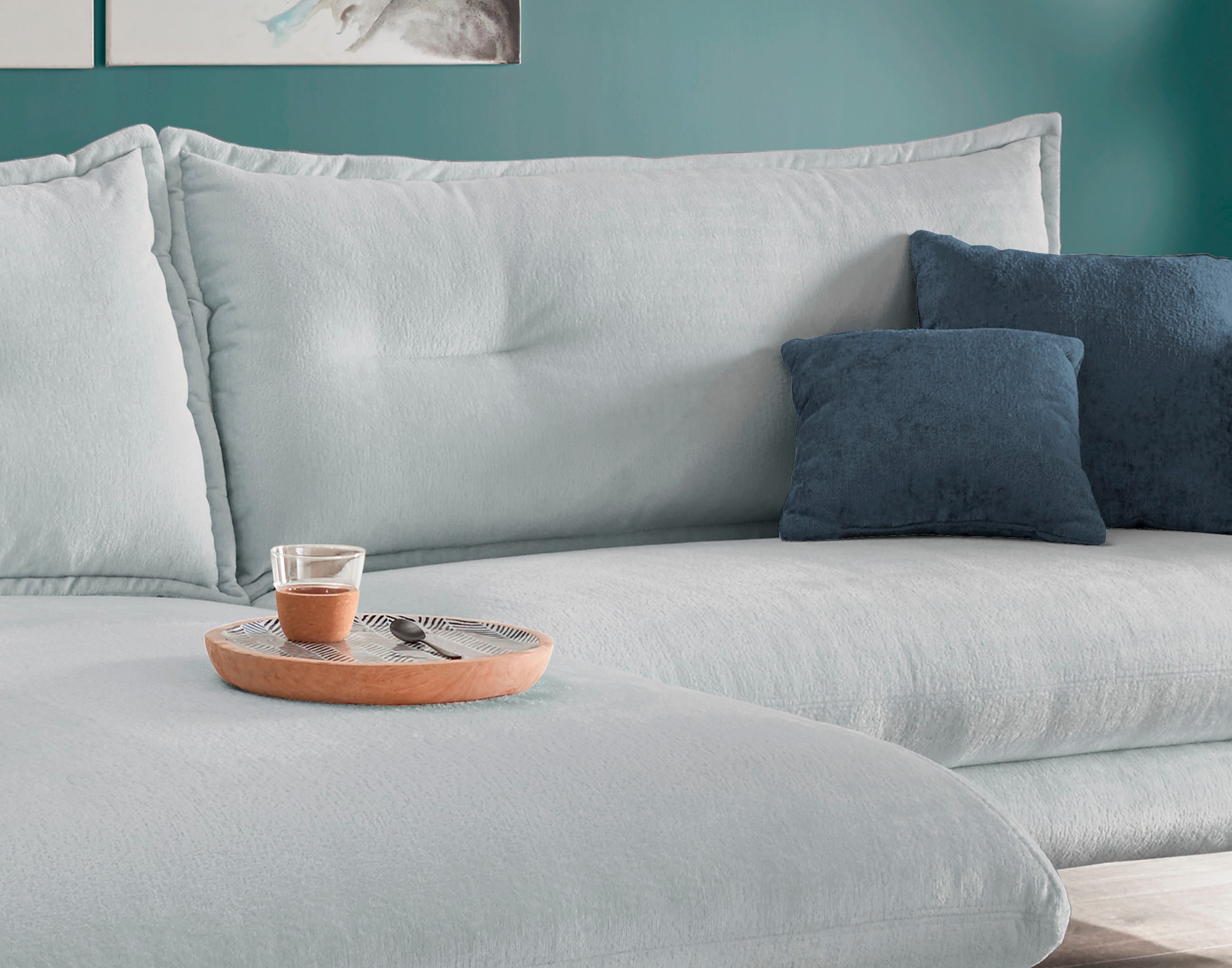 INOSIGN Ecksofa »Lazio modern und bequem, schmale Armlehnen, tolle Detailverarbeitung«, zwei verschiedene Fußfarben wählbar