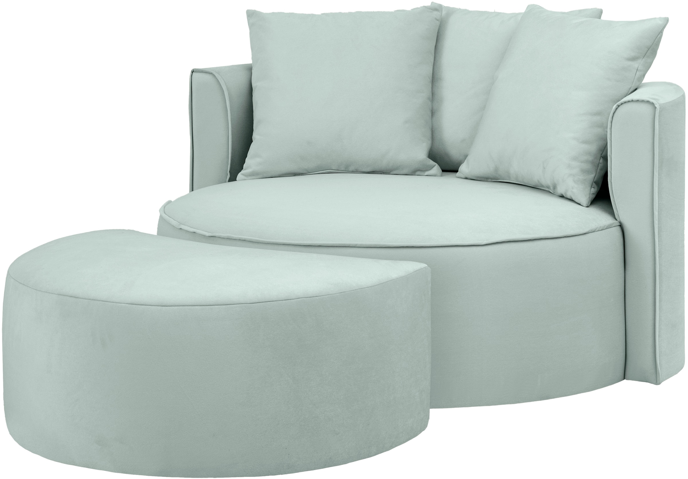 LeGer Home by Lena Gercke XXL-Sessel »Isalie, Rundsessel mit Hocker, Lesesessel, Loveseat, Big-Sessel«, (Set), trendige Stoffe, mit 3 Zierkissen, große Sitzfläche