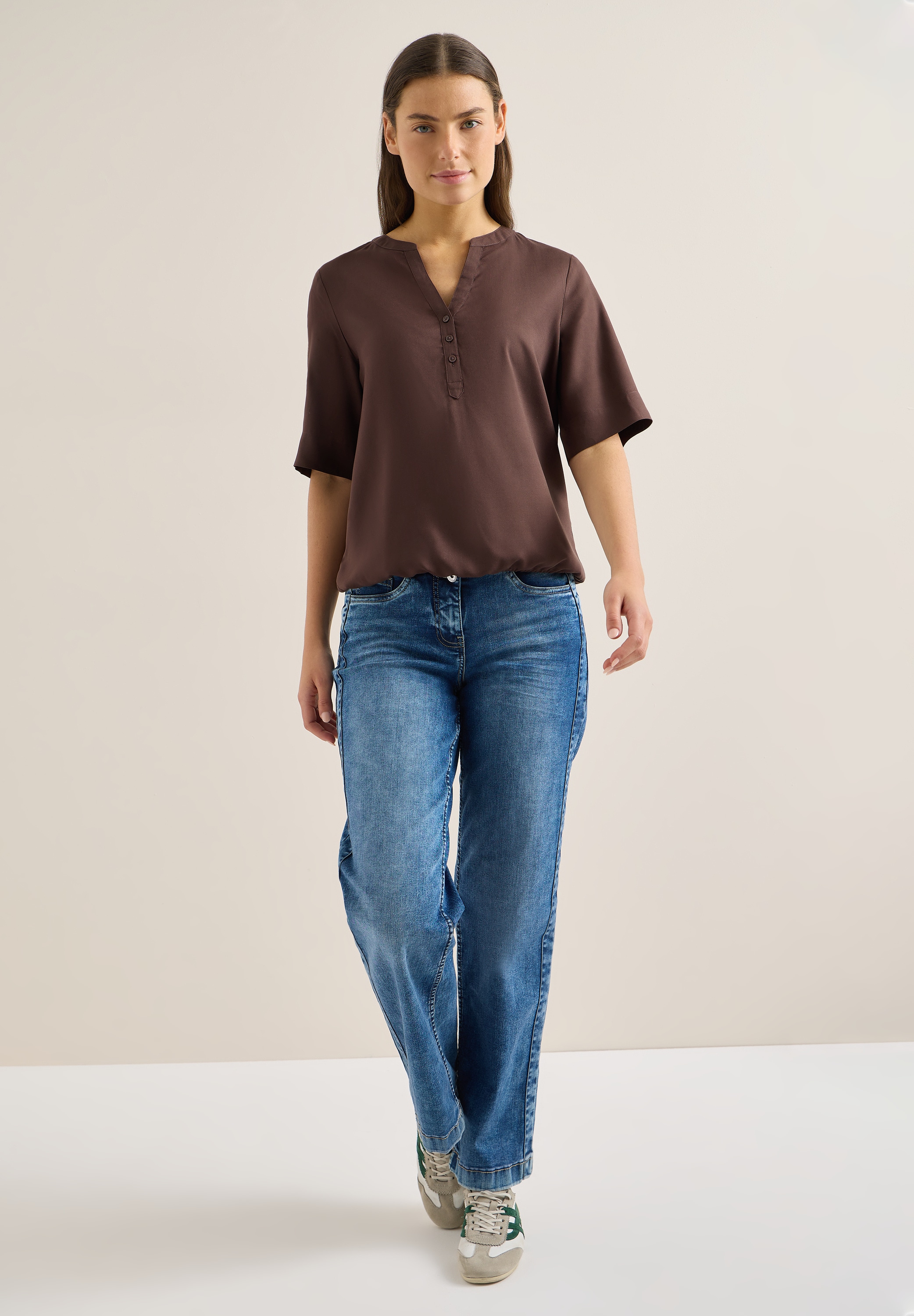 Cecil Shirtbluse mit geschlitztem Rundhalsausschnitt