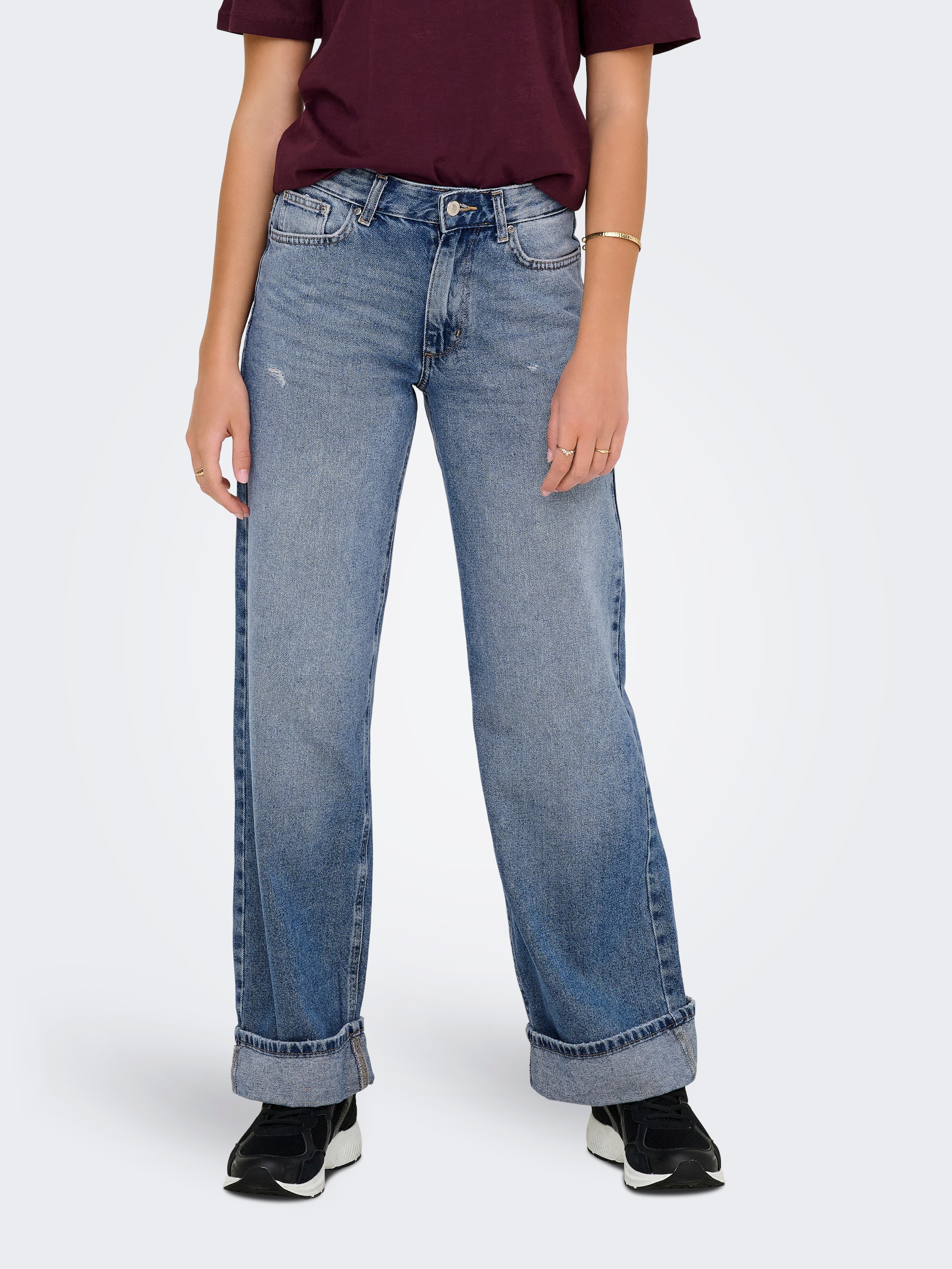 ONLY Weite Jeans "ONLELLA MW WIDE FOLD UP DNM TAI519 NOOS" Baumwolle, wide fit